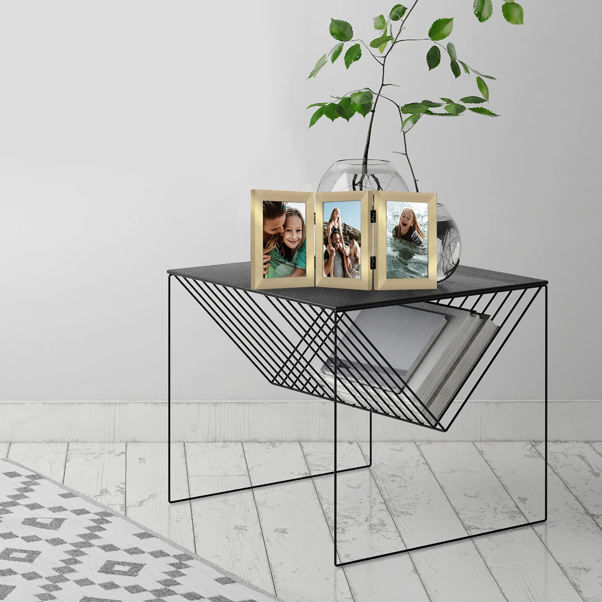 Americanflat Hinged 3 Picture Frame 5x7 with Shatter-Resistant Glass - Signature Collection - Foldable Picture Frame for Tableto