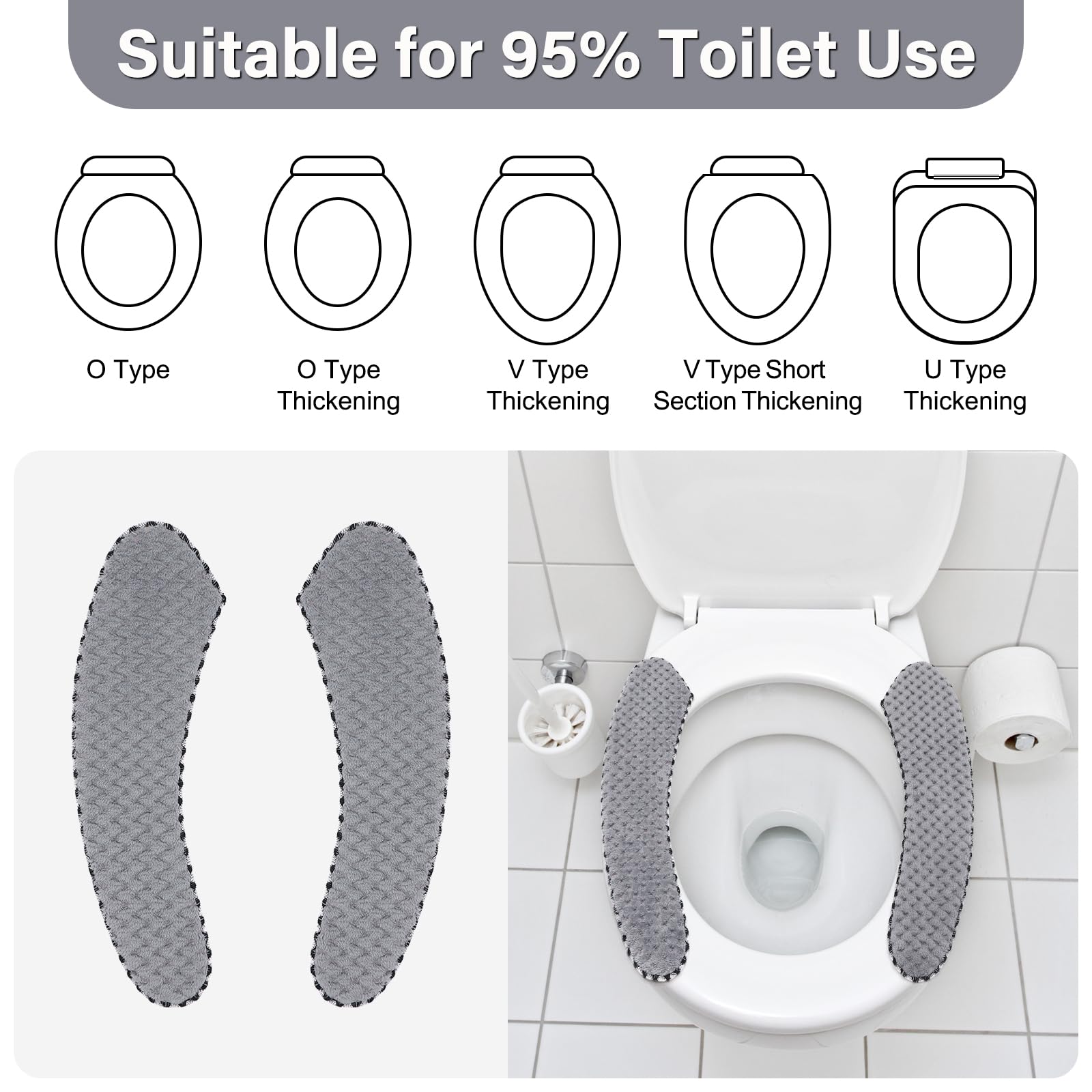 Timecity 4Pairs Plush Warm Thick Padded Toilet Seat Cover Mat Non Slip Soft Toilet Seat Cushion Washable Bathroom Warmer Static