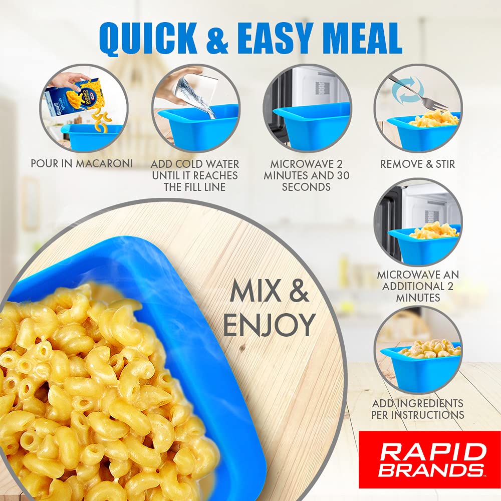 Rapid Mac Cooker  Microwave Macaroni & Cheese in 5 Minutes  Perfect for Dorm  Small Kitchen or Office  Dishwasher-Safe  Microwaveable  BPA-Free (Blue & Orange  2-Pack)