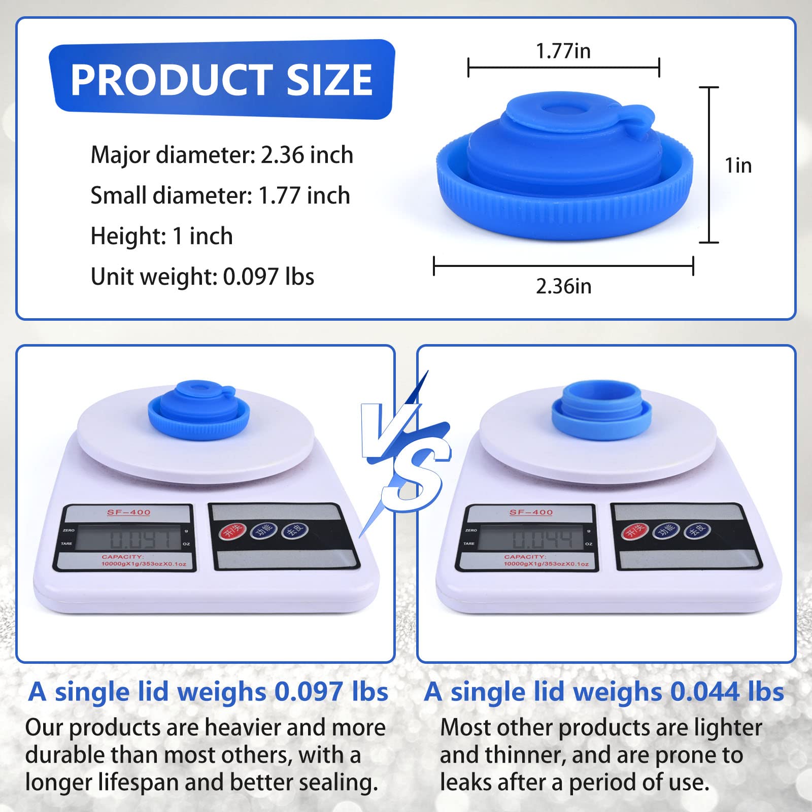 Kinggrand Kitchen 5 Gallon Water Jug Cap Matches Water Bottle Dispenser 4 Pack Reusable Water Bottle Cap Silicone No Spill Top L