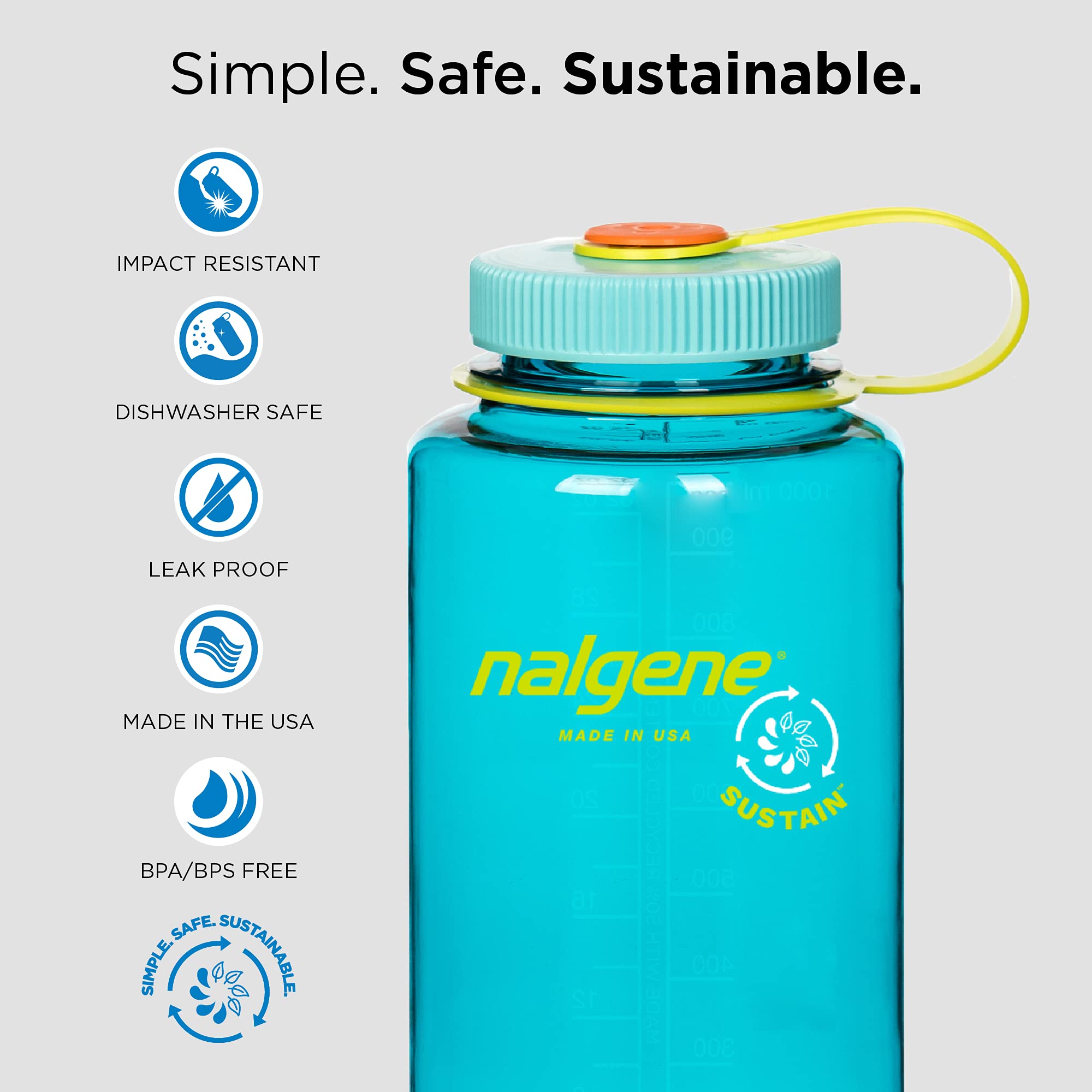 Nalgene Sustain Tritan Bpa-Free Water Bottle Made With Material Derived From 50% Plastic Waste, 32 Oz, Wide Mouth, Aubergine