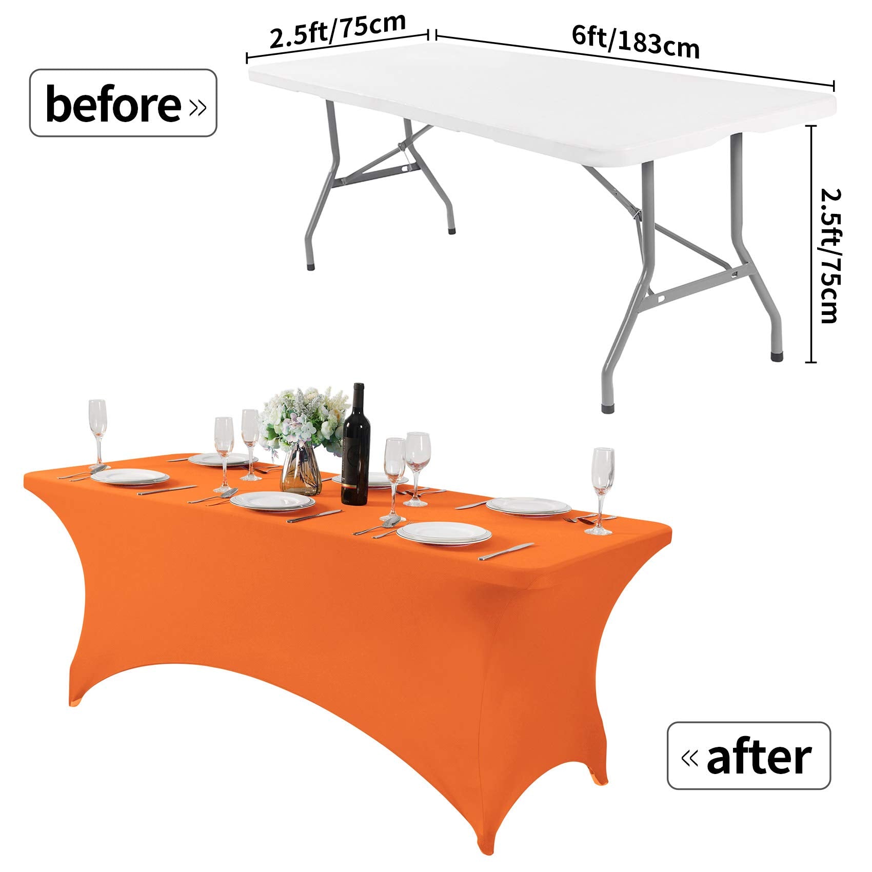 Hezuzo Spandex Table Cover For 6Ft Table Universal Fitted Stretch Tablecloth For Party, Banquet, Wedding And Events-Orange
