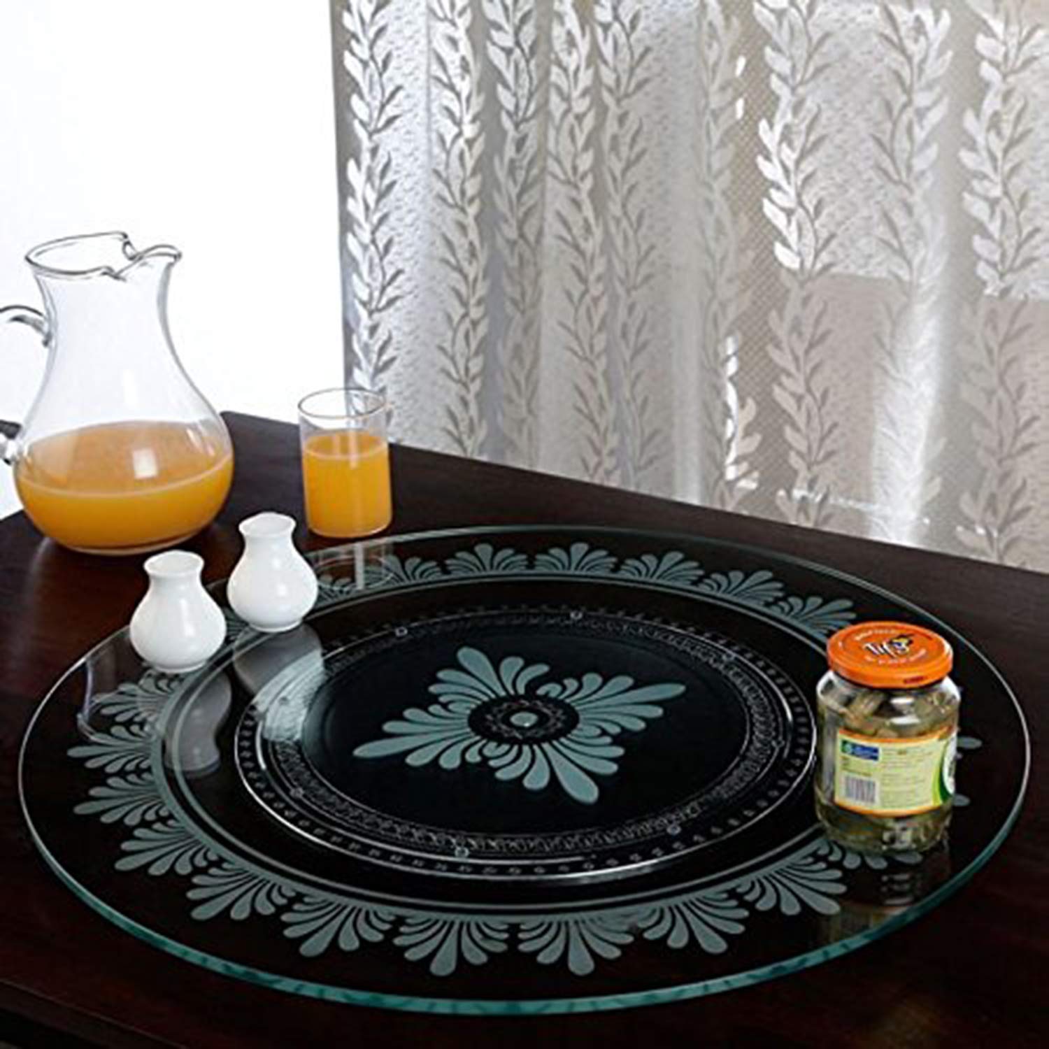 Xllent Revolving Tray | Lazy Susan Revolving Glass Tray, 21 Inches, Floral Design