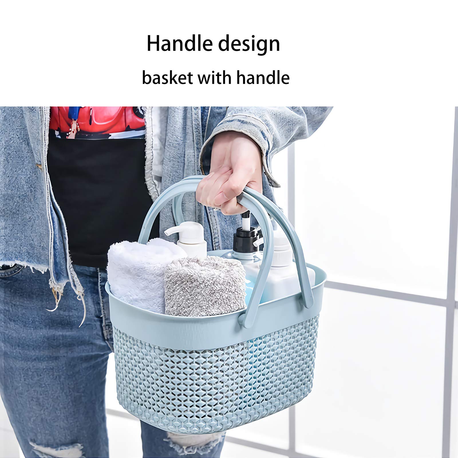 rejomiik Portable Shower Caddy Basket  Plastic Organizer Storage Tote with Handles Toiletry Bag Bin Box for Bathroom  College Dorm Room Essentials  Kitchen  Camp  Gym  Blue