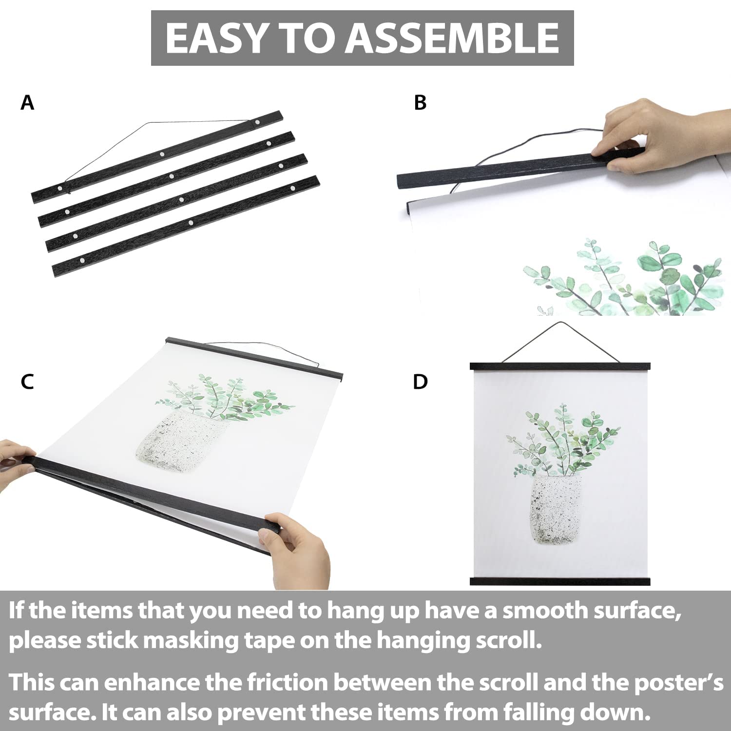 Magnetic Poster Hanger Wooden Poster Hangers, 12 Inch, Extra Strong Magnets, Quick Assembly And Easy Use, Wood Poster Hanger For