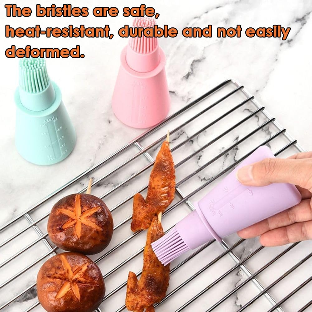 Akoak 3 Colors Grill Oil Bottle Brush, Pancake Applicator, With Lid/Flexible/Soft, Ideal For Home Kitchen Cooking And Baking, Gr