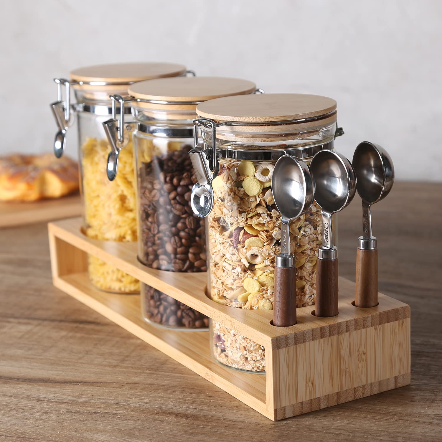 Kkc Home Accents Airtight Glass Coffee Bean Storage Jars With Scoops For Coffee Bar,Sealed Glass Canisters With Hinghed Lids For