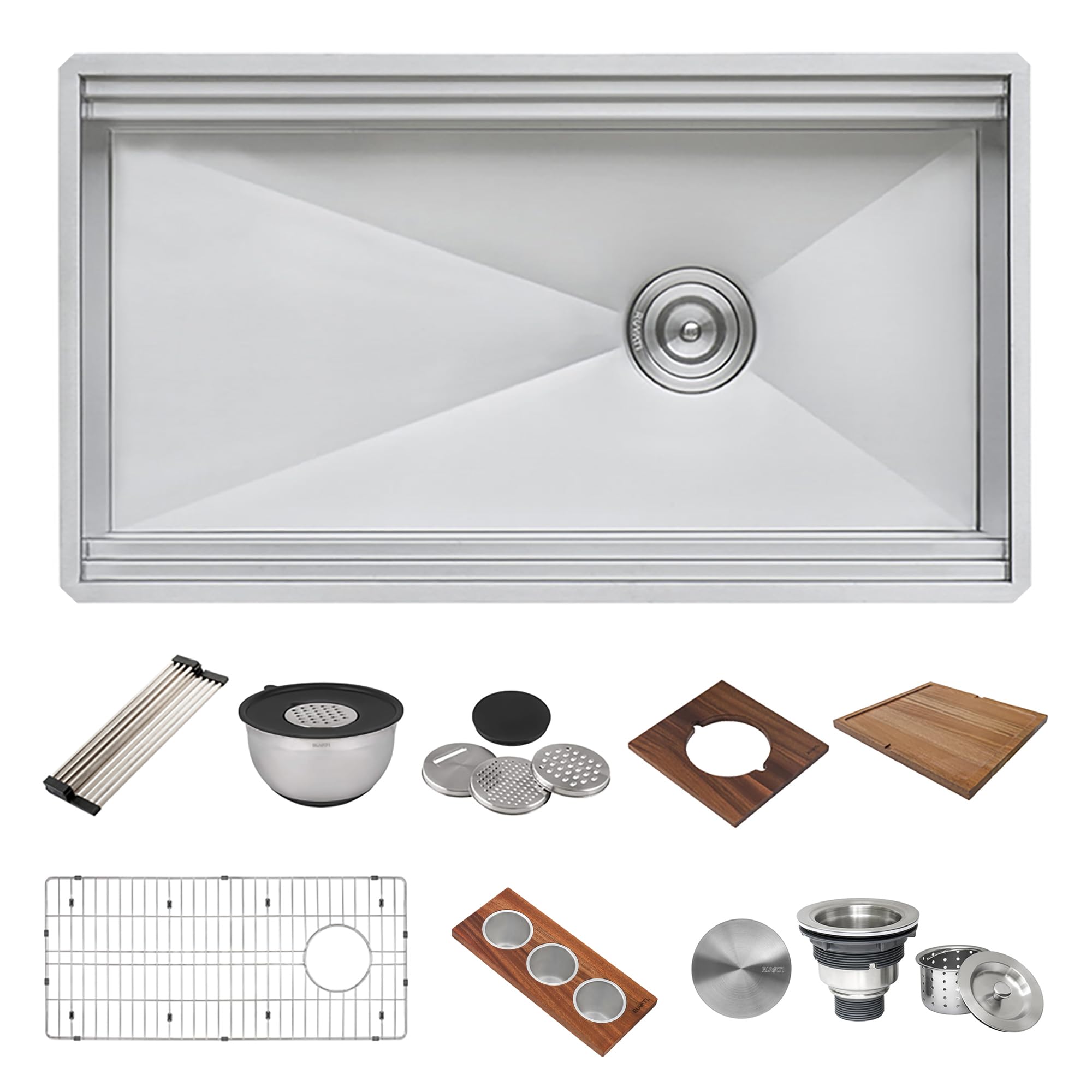 Ruvati 33-Inch Workstation Dual Tier Ledge Kitchen Sink Undermount 16 Gauge Stainless Steel - Rvh8222