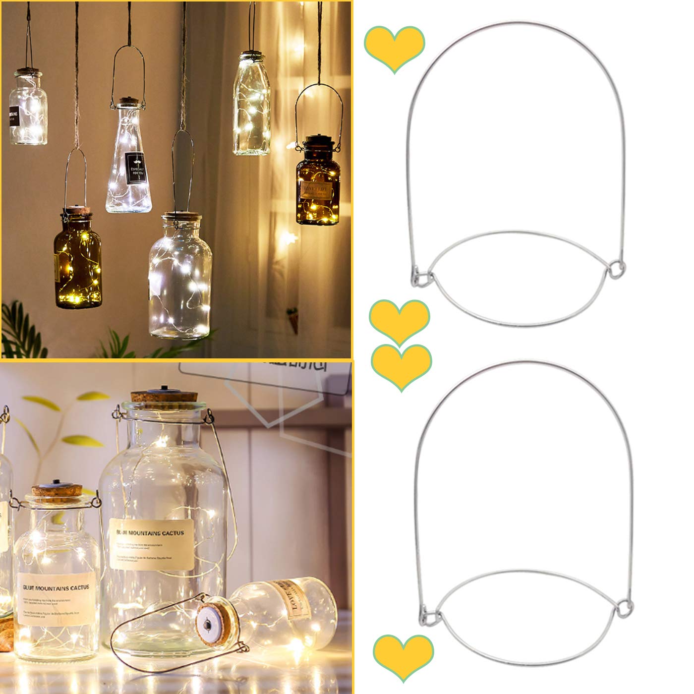 Fangulu 24Pcs Stainless Steel Mason Jar Wire Hangers 3.9  2.6'' Regular Mouth Wire Handles For Mason