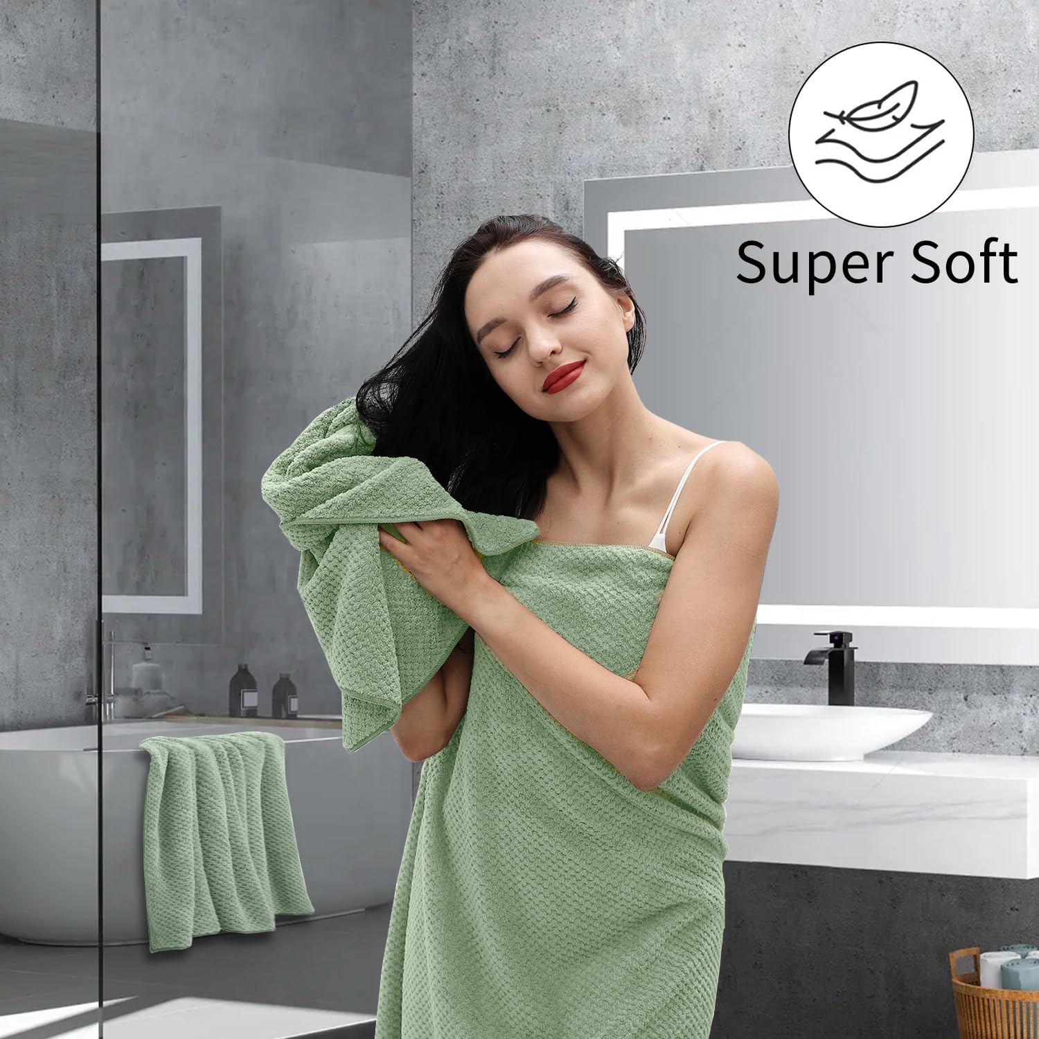 8-Piece Green Bath Towels Set,2 Oversized Large Bath Towels Sheet,2 Hand Towels And 4 Washcloths - 600 Gsm Soft Luxury Towel Set