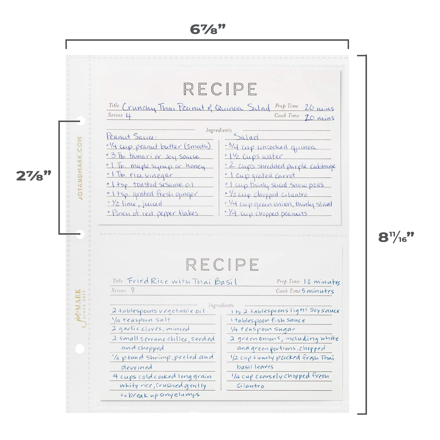 Jot & Mark Binder Page Protectors for 4x6 Recipe Cards or Photos (50 Count)  Crystal Clear Plastic Archival Sleeves fit 3 Ring Binders (8.5'' x 9.5''  2 Pocket)