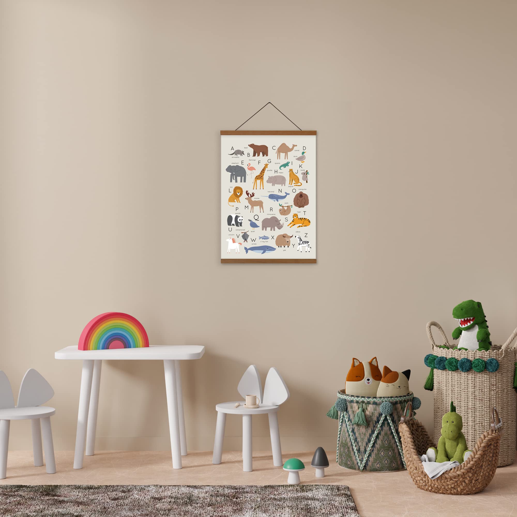 Lenny'S World Animal Alphabet Poster On Linen Canvas With Teak Wooden Poster Hanger (Abc Animals) Durable Ready To Hang Learning