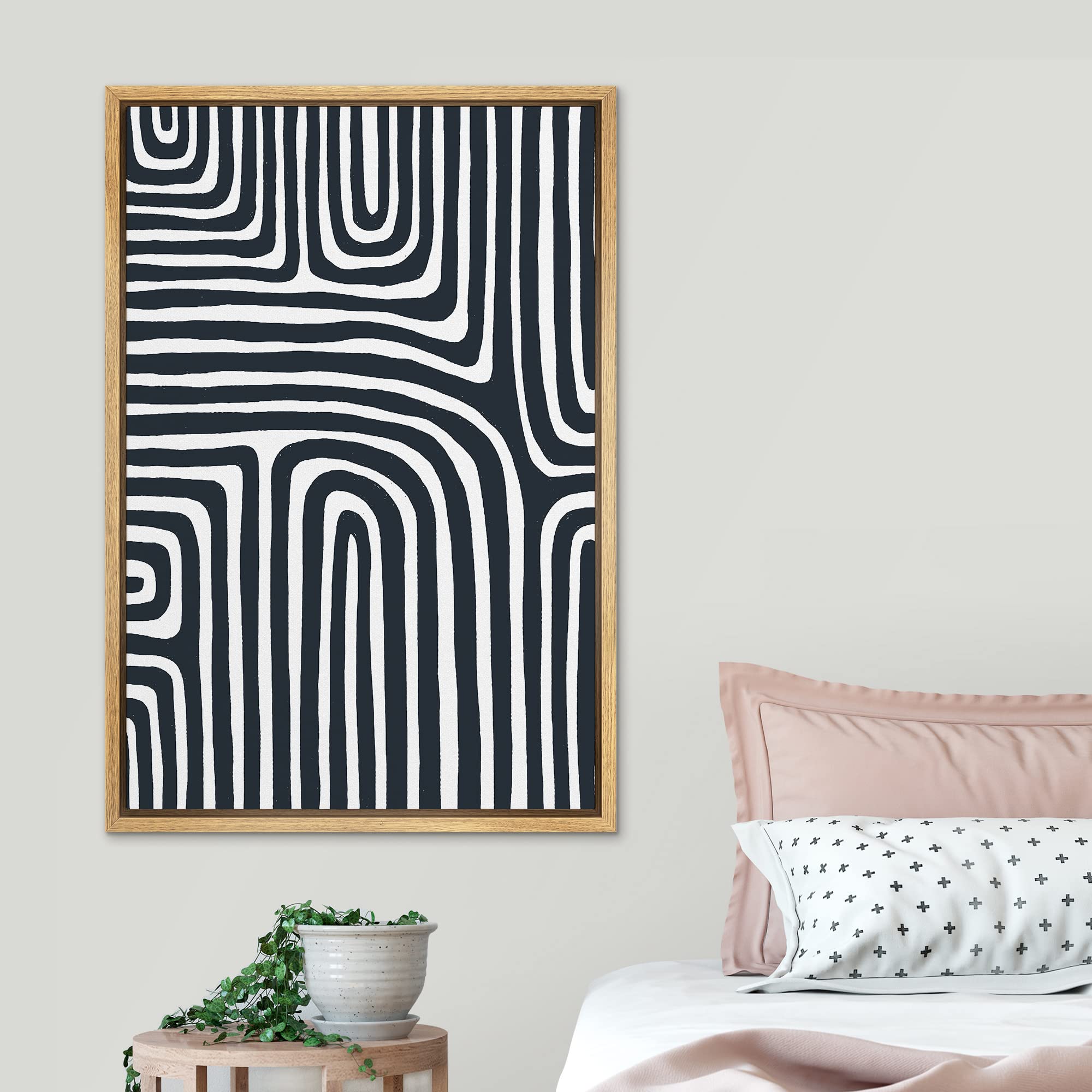Signleader Framed Canvas Print Wall Art Wavy Lines Close-Up Abstract Patterns Illustrations Modern Art Minimalist Dramatic Multi