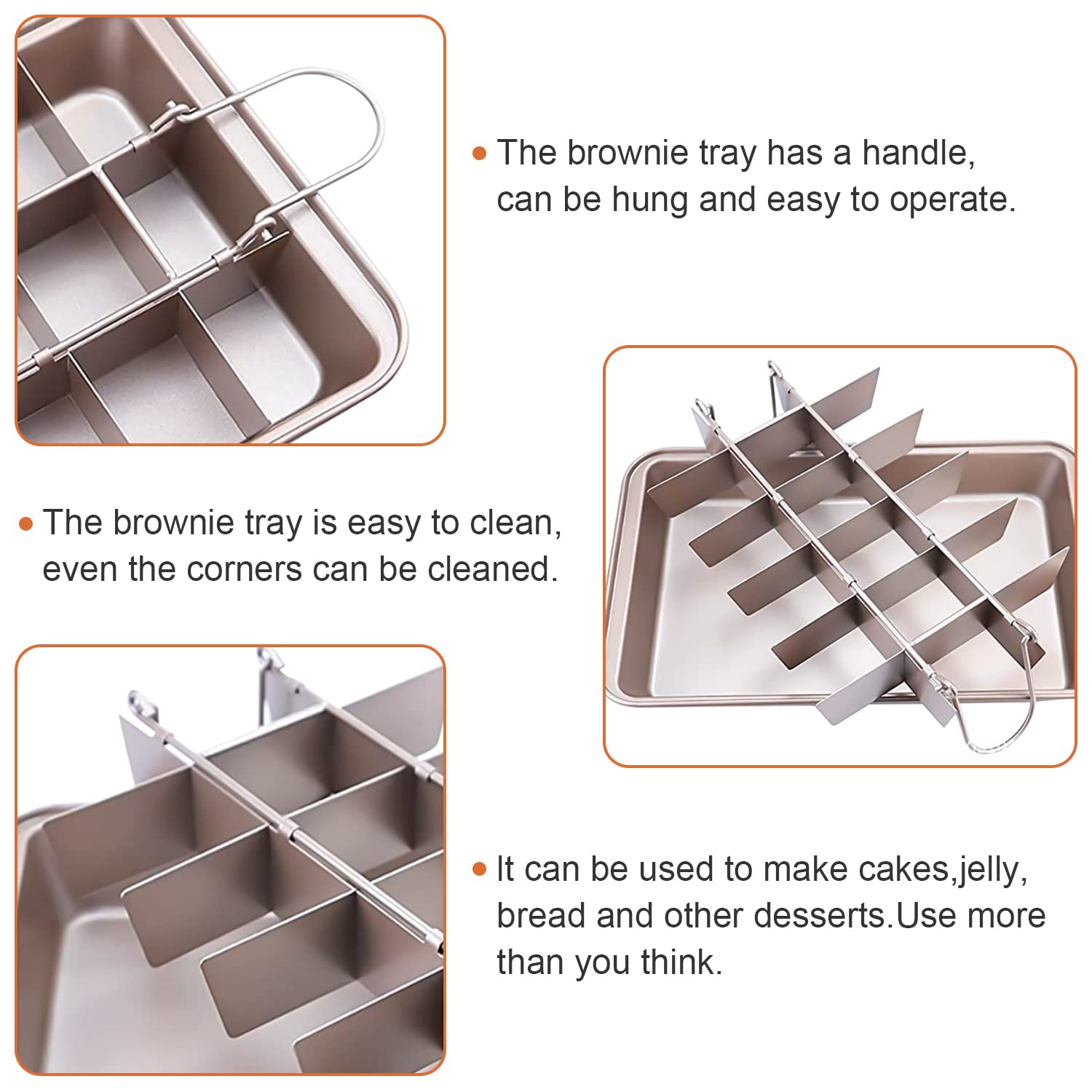 Wsnb Brownie Pan, 18 Pre-Slicer Carbon Steel Baking Pans, Brownie Cutter, Brownie Tray With Oil Brush, Pre-Cut Square Molds For