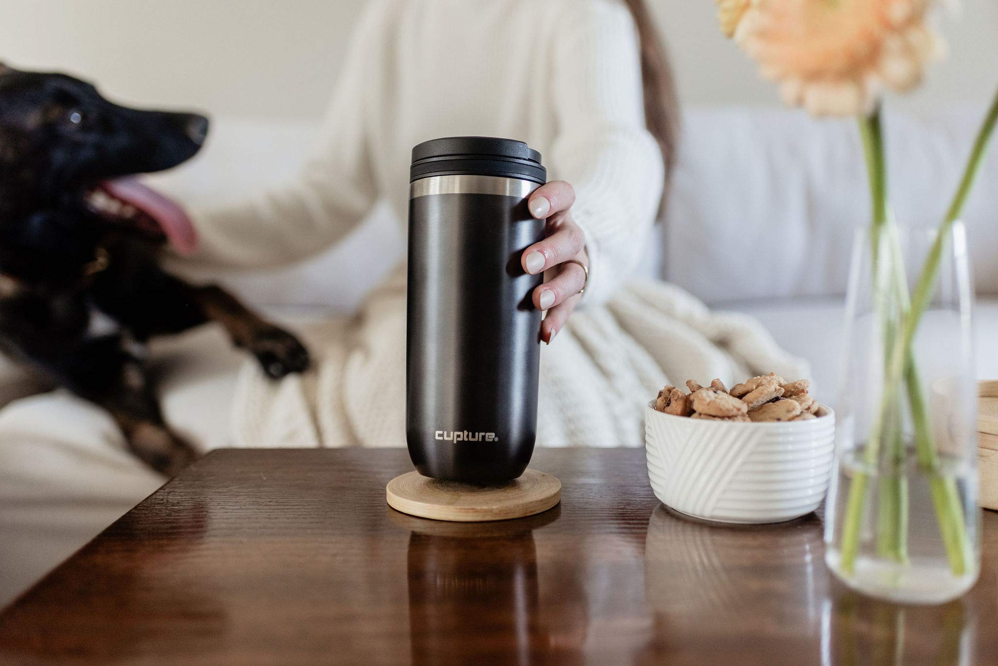Cupture Twist-Top Vacuum-Insulated Stainless Steel Travel Mug, 16 Oz, Gunmetal Gray