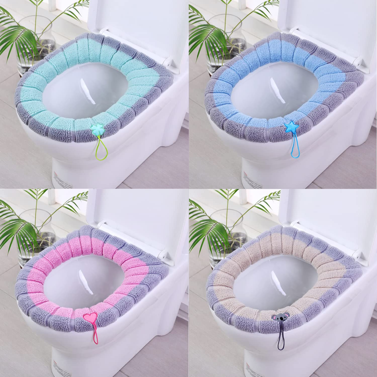 4 Pieces Toilet Seat Pad Toilet Seat Covers With Handle Soft Bathroom Toilet Lid Cover Cushion Thicker Stretchable Washable Univ