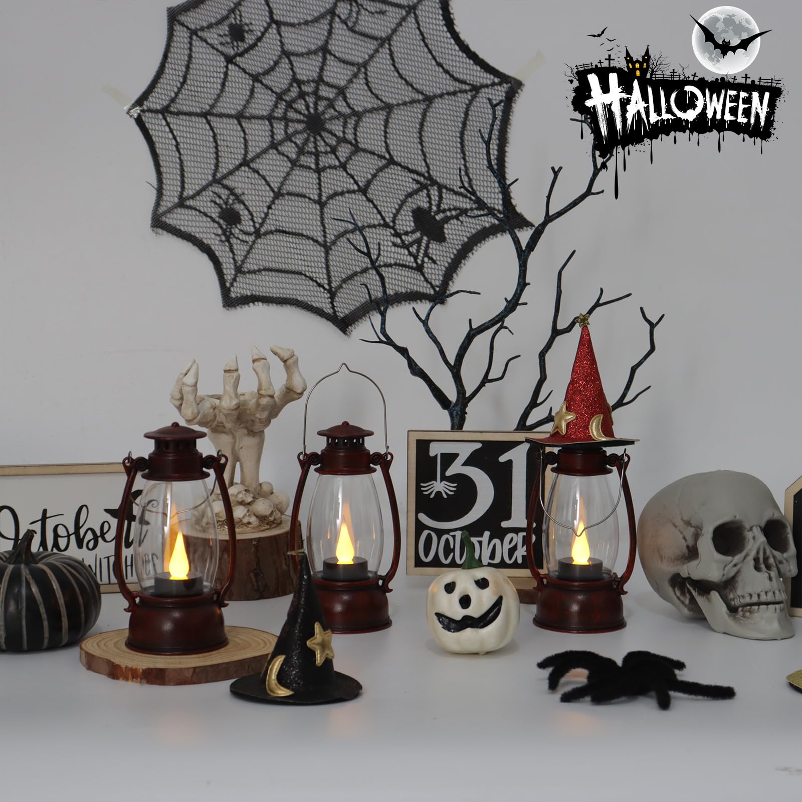 Reperla Red Painted Mini Lanterns 6-Pack - LED Flickering Candle Lanterns for Christmas & New Year, Valentine s, Wedding, Hallow