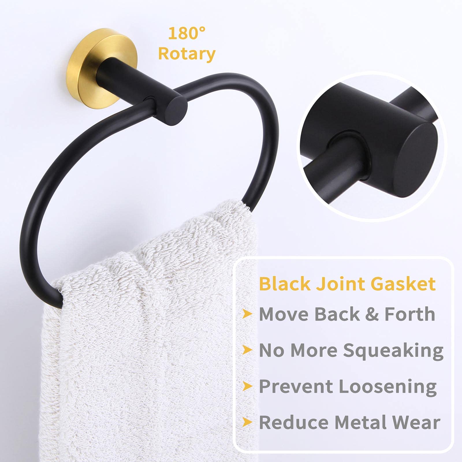 Swivel Towel Ring Black & Gold  Angle Simple Stainless Steel Hand Towel Rack  Bathroom Towel Holder for Wall