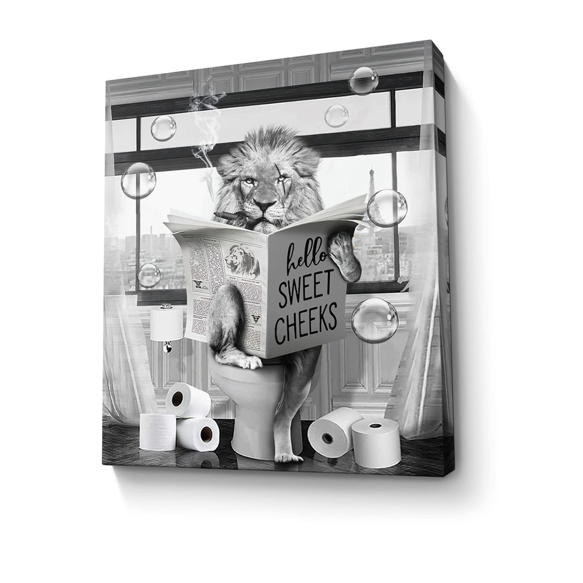 Funny Lion Wall Art Black And White Lion Bathroom Print Farmhouse Bathroom Animals Wall Decor Lion Sitting In Toilet Reading New