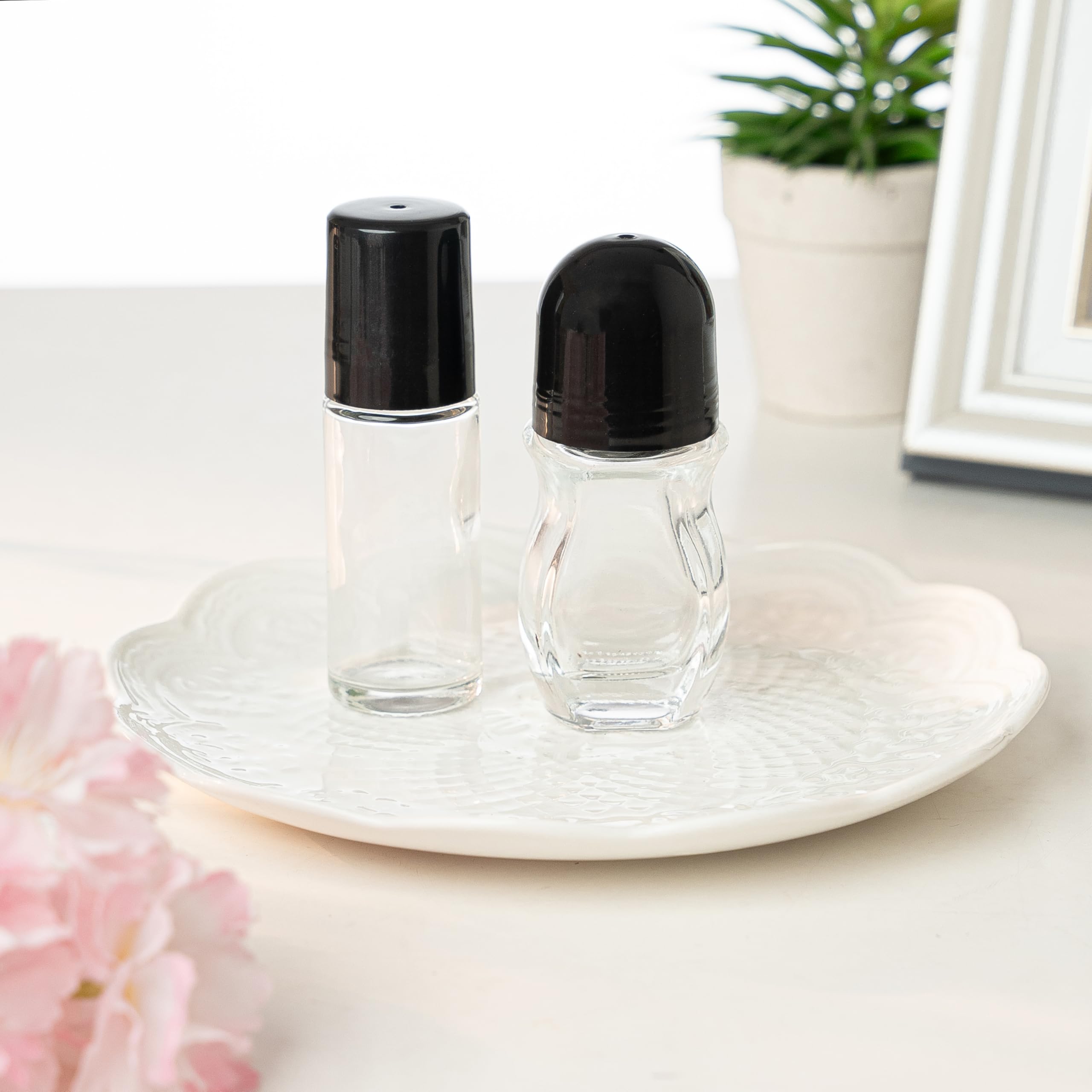 2 Pcs Empty Glass Roller Bottles Plastic Roller Ball,Deodorant Roll On Bottles For Essential Oils, Perfume, Cosmetics (30Ml ) (1