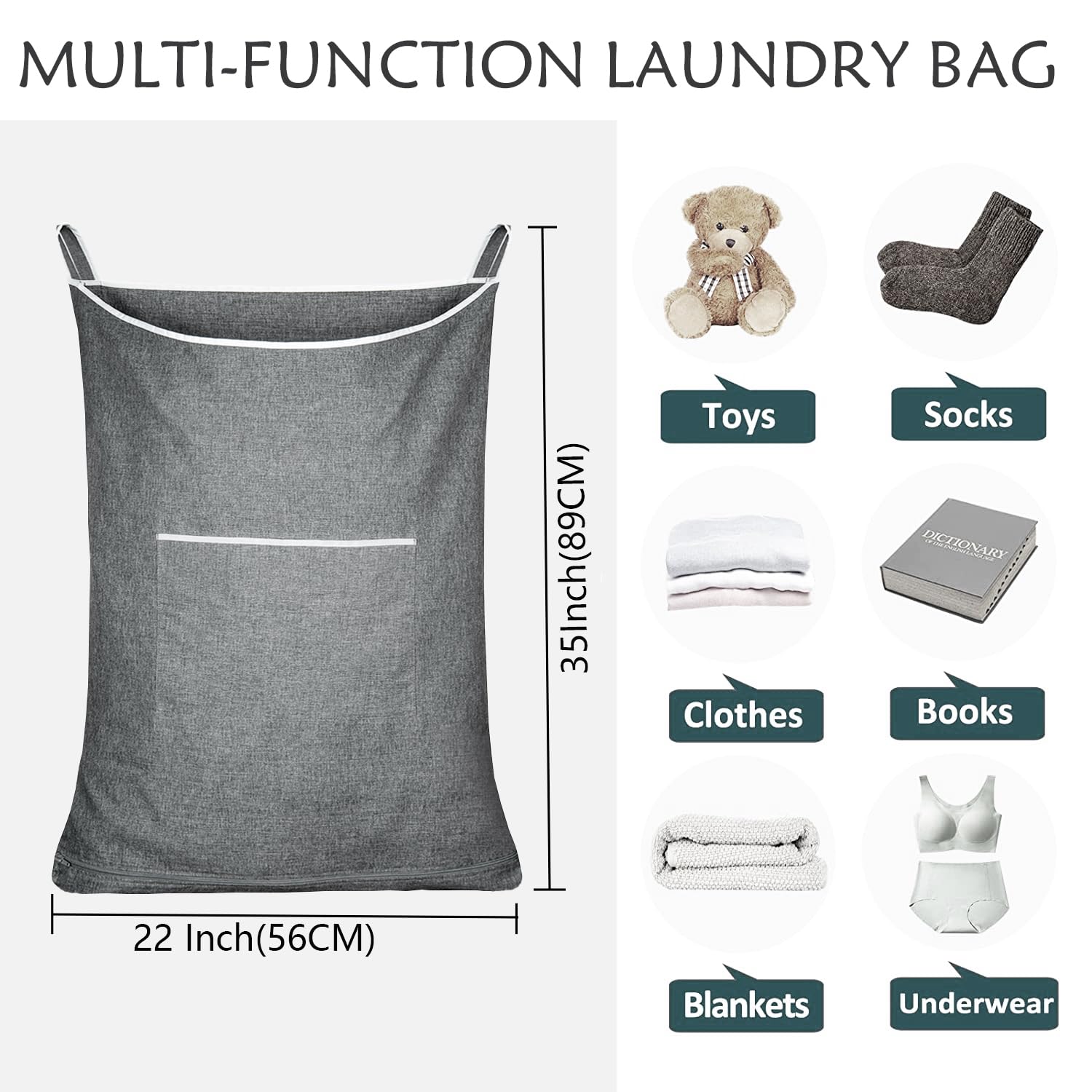 Kingsuslay Xl Large Hanging Laundry Hamper With Over Door Hooks,Over The Door Laundry Hamper With Zipper And Wide Open Top,Hangi