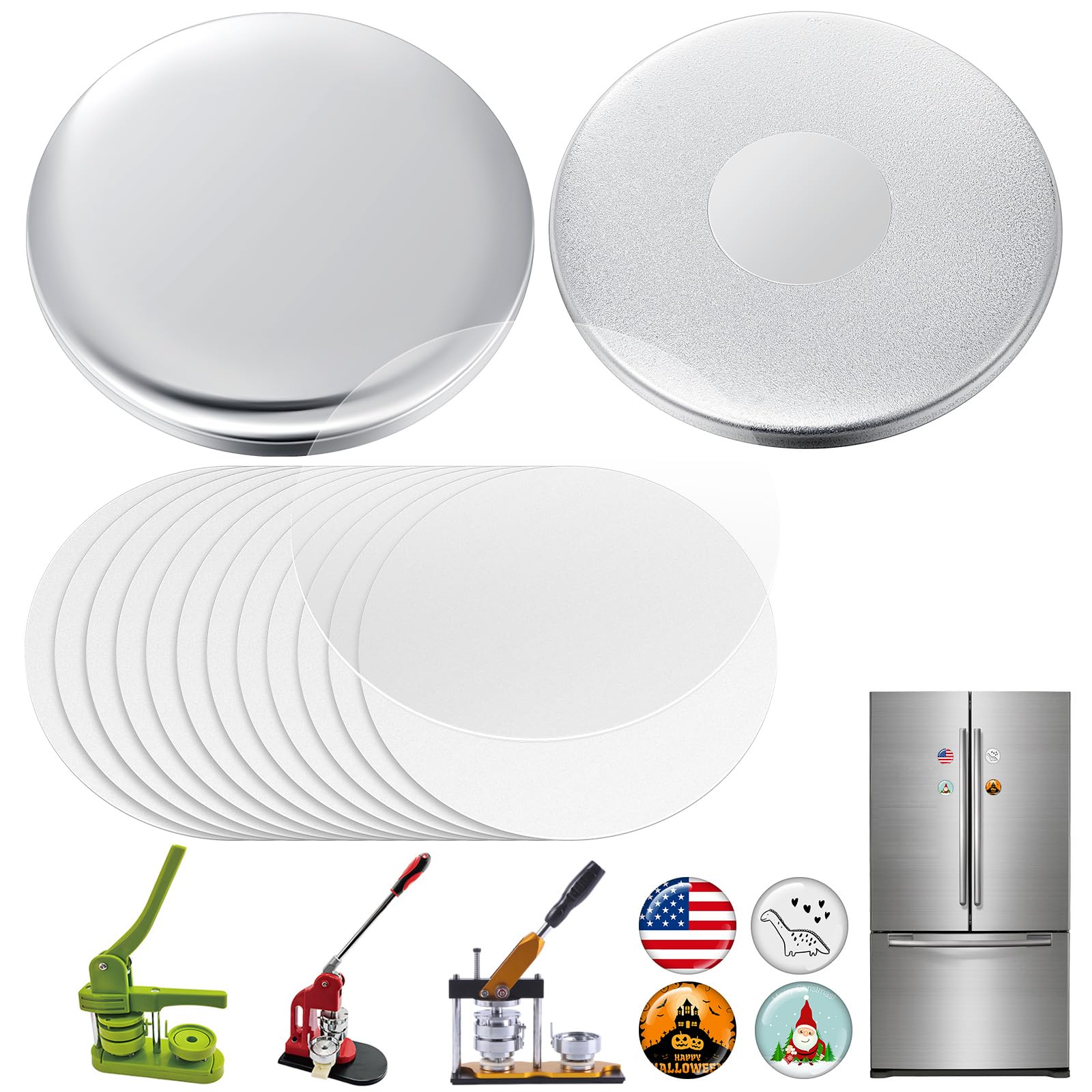 Tellegloww 100 Sets Magnet Button Maker 2.25 Inches/ 58 mm (Approx. 2-1/4 Inch) Metal Fridge Magnet Supplies Round Badge Pin But