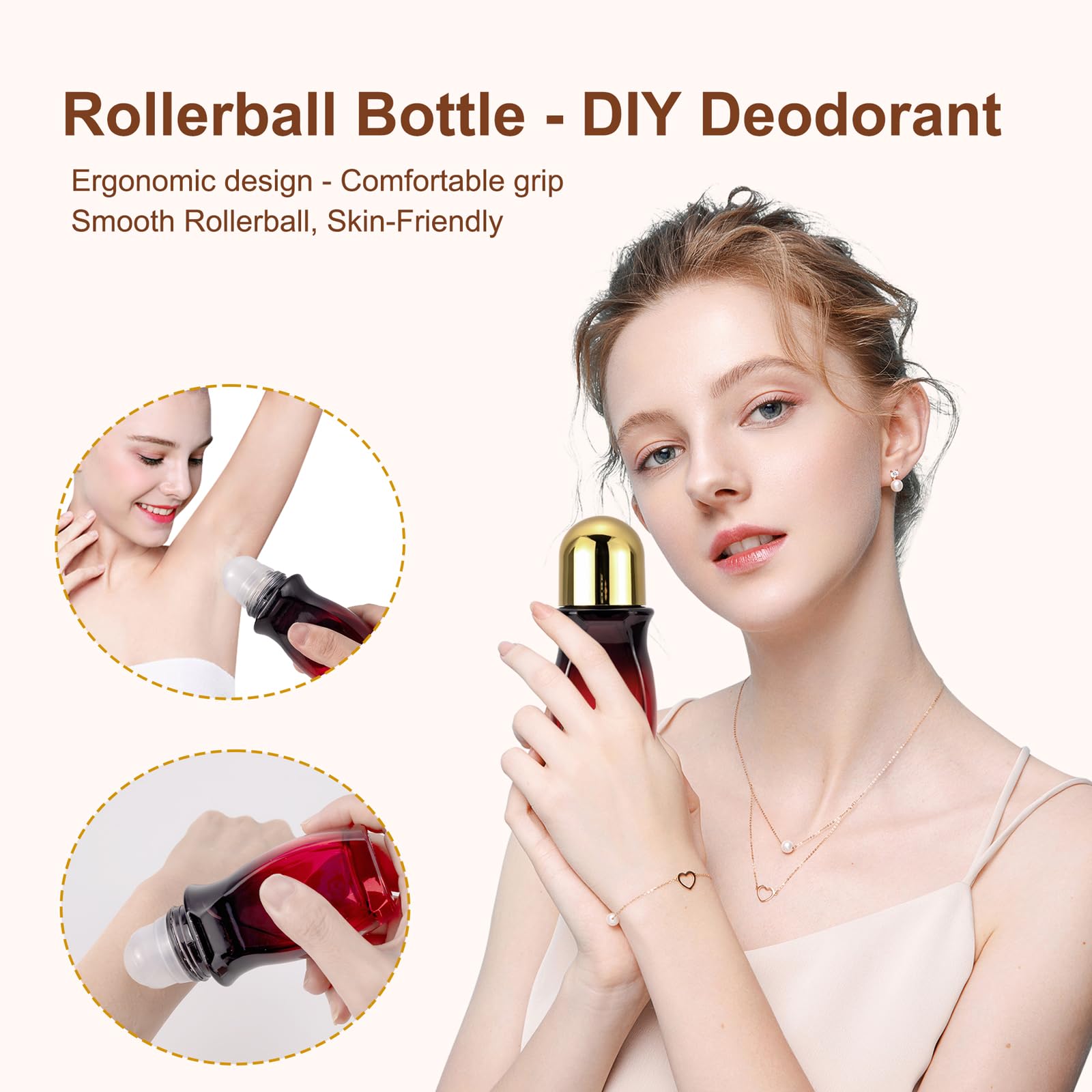 Jiuwu 50 Ml Roller Ball Container For Deodorant,3 Pcs Glass Jar With Lid Roller Balls Perfume Bottles, Empty For Essential Oils