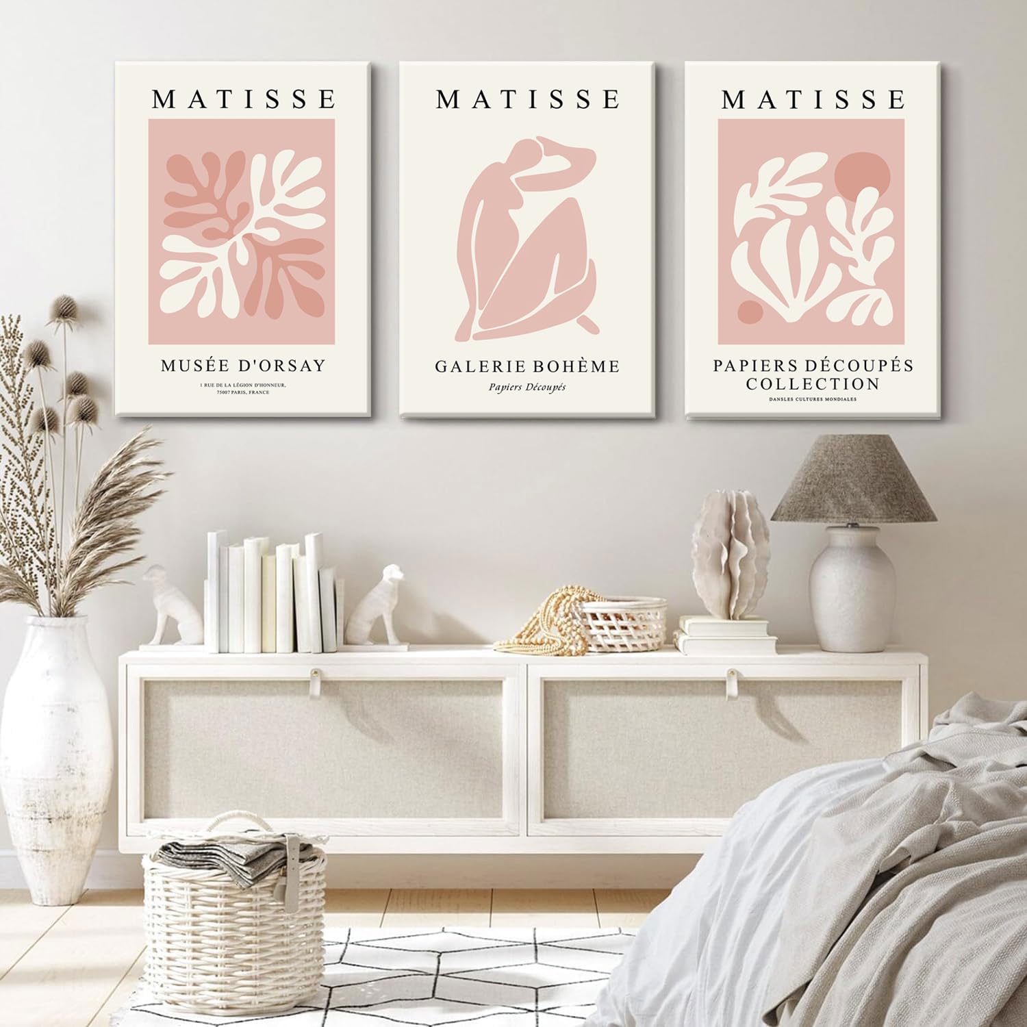 Djmwtb Matisse Abstract Canvas Wall Art Framed Set Of 3 Pink Flower Market Poster Prints Modern Aesthetic Pictures Minimalist Wa
