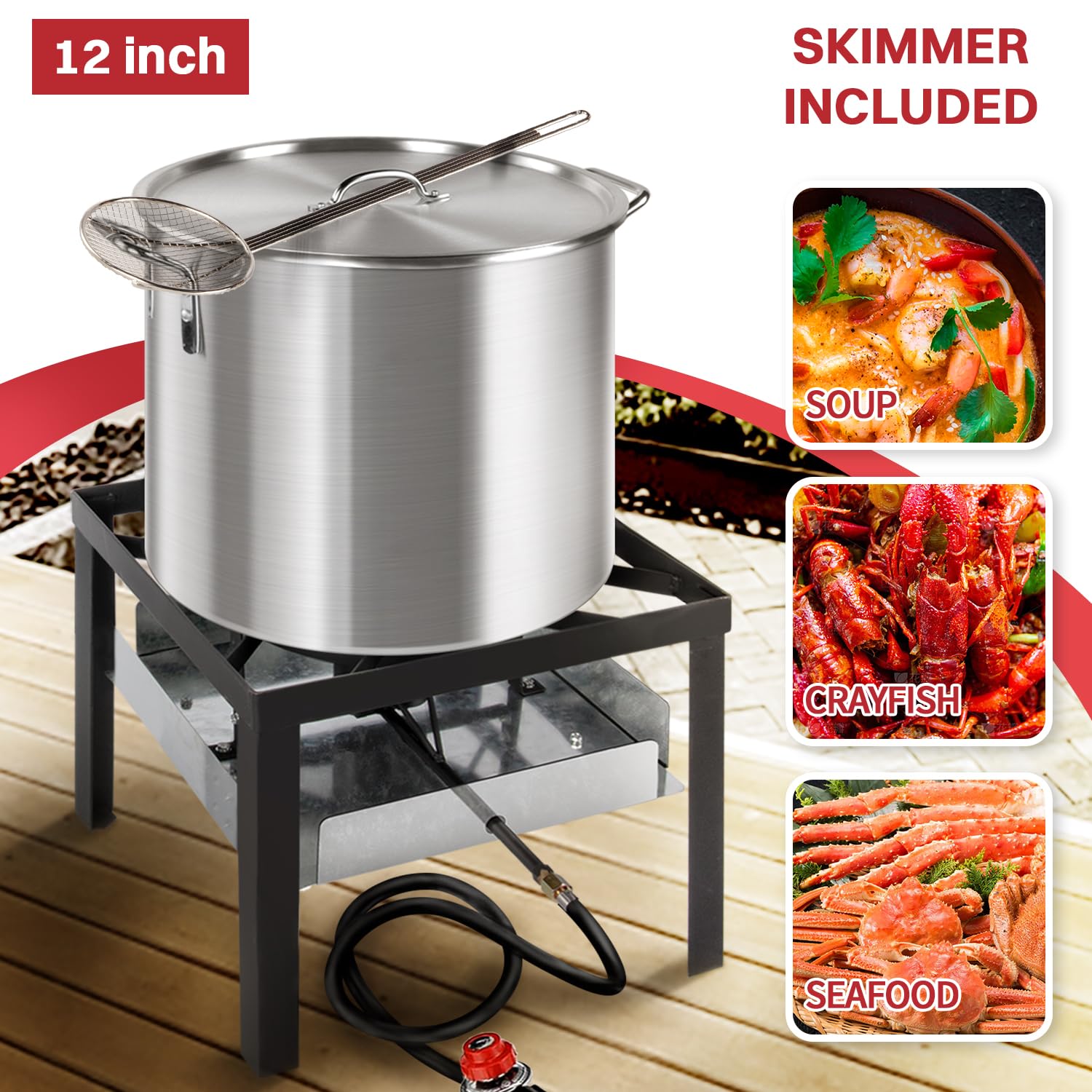 60Qt Crawfish Boiler | Seafood Boiling Kit | Dustproof Cover & 12'' Skimmer Included | 110,000Btu Propane Jet Burner | 0-20 Psi