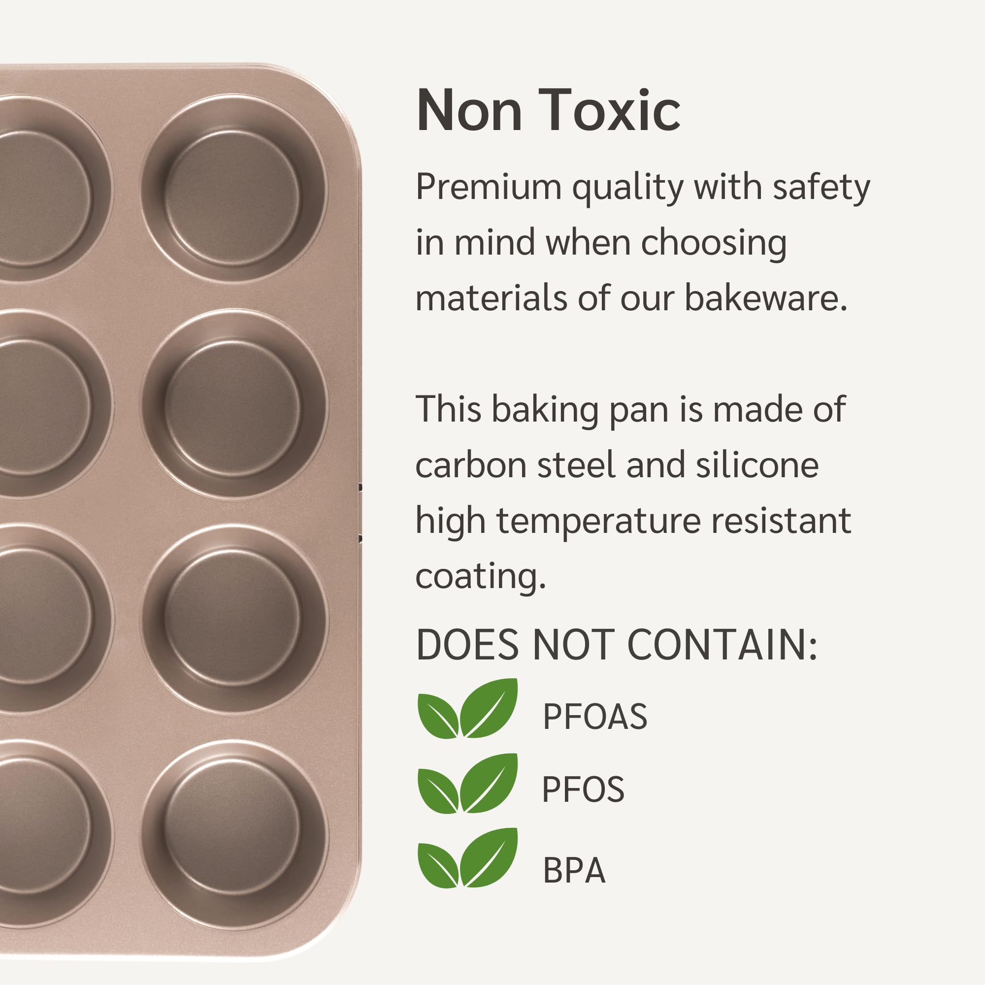 Happiels Non Toxic Nonstick 12 Cup Muffin Pan | Pfoa Bpa Free Nontoxic Cupcake Tin | Best Non Stick Muffin Pans | Muffin Tins |