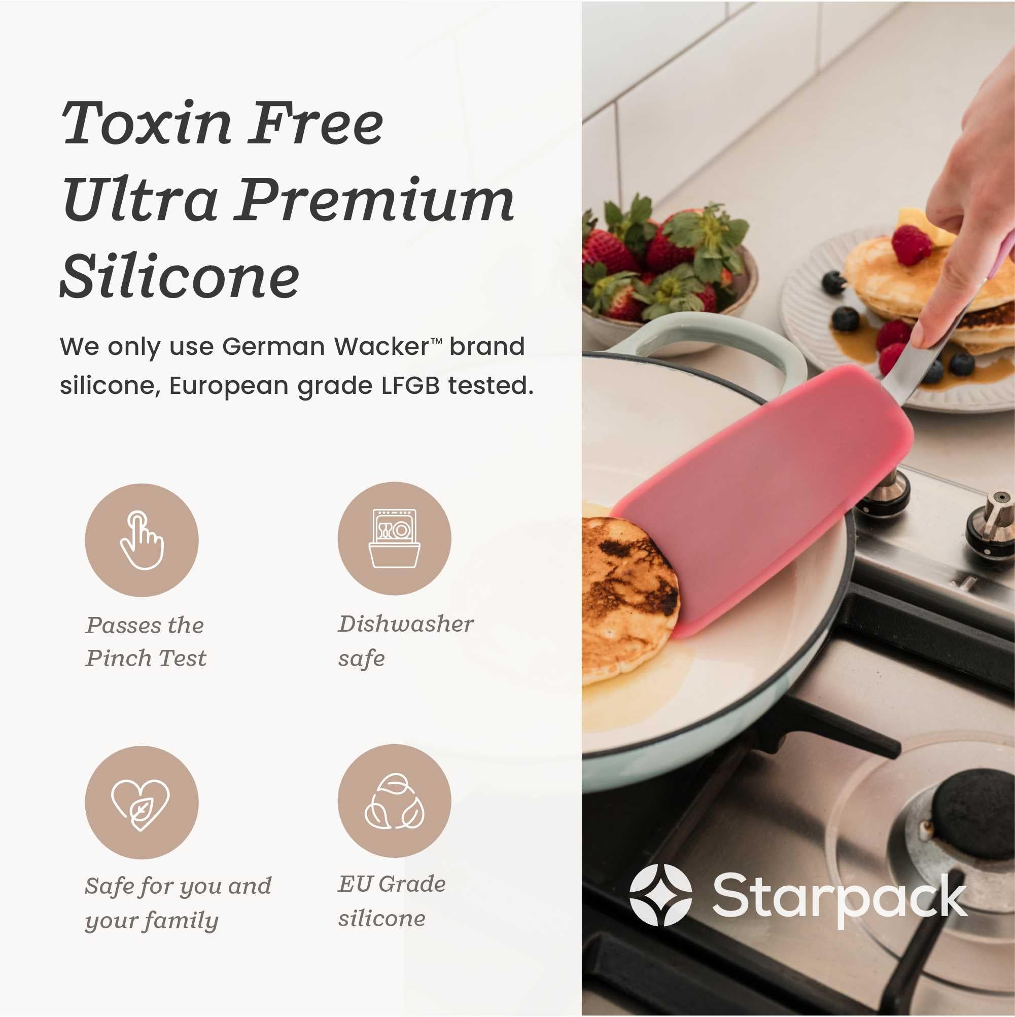 Starpack 'Flex & Flip' Flexible Silicone Turner Spatula Set (3 Pcs) - High Heat Resistant Spatulas For Cooking Egg 600F - Silico