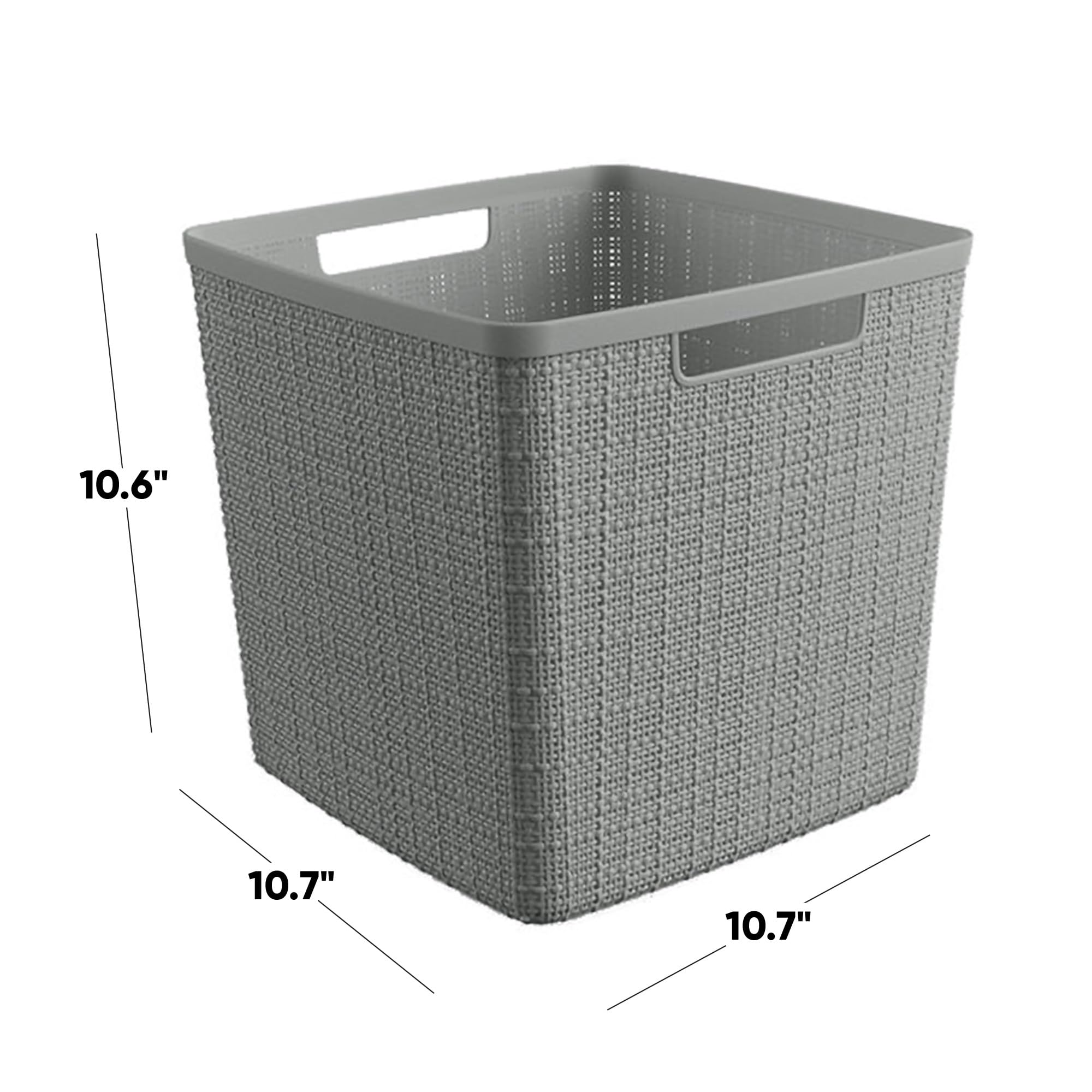 Curver Jute Decorative Plastic Organization and Storage Basket Perfect Bins for Home Office  Closet Shelves  Kitchen Pantry and All Bedroom Essentials  Large Cube  Grey  Set of 4