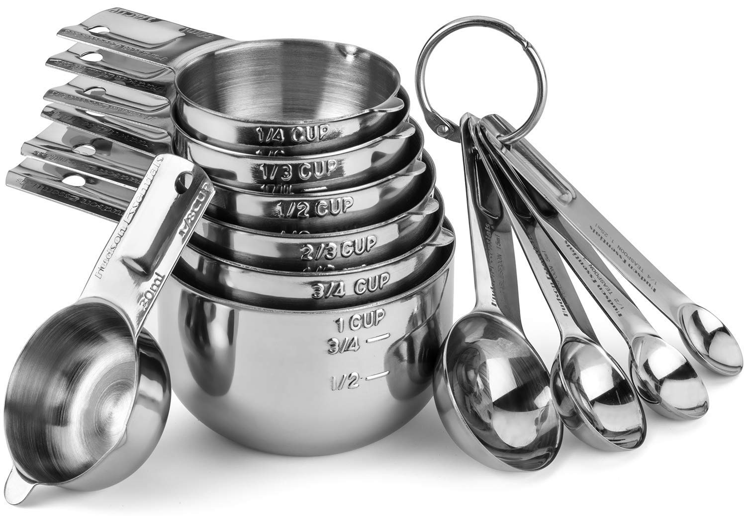 Hudson Essentials Stainless Steel Measuring Cups And Spoons Set - Stackable Set With Spout (11 Piece Set)