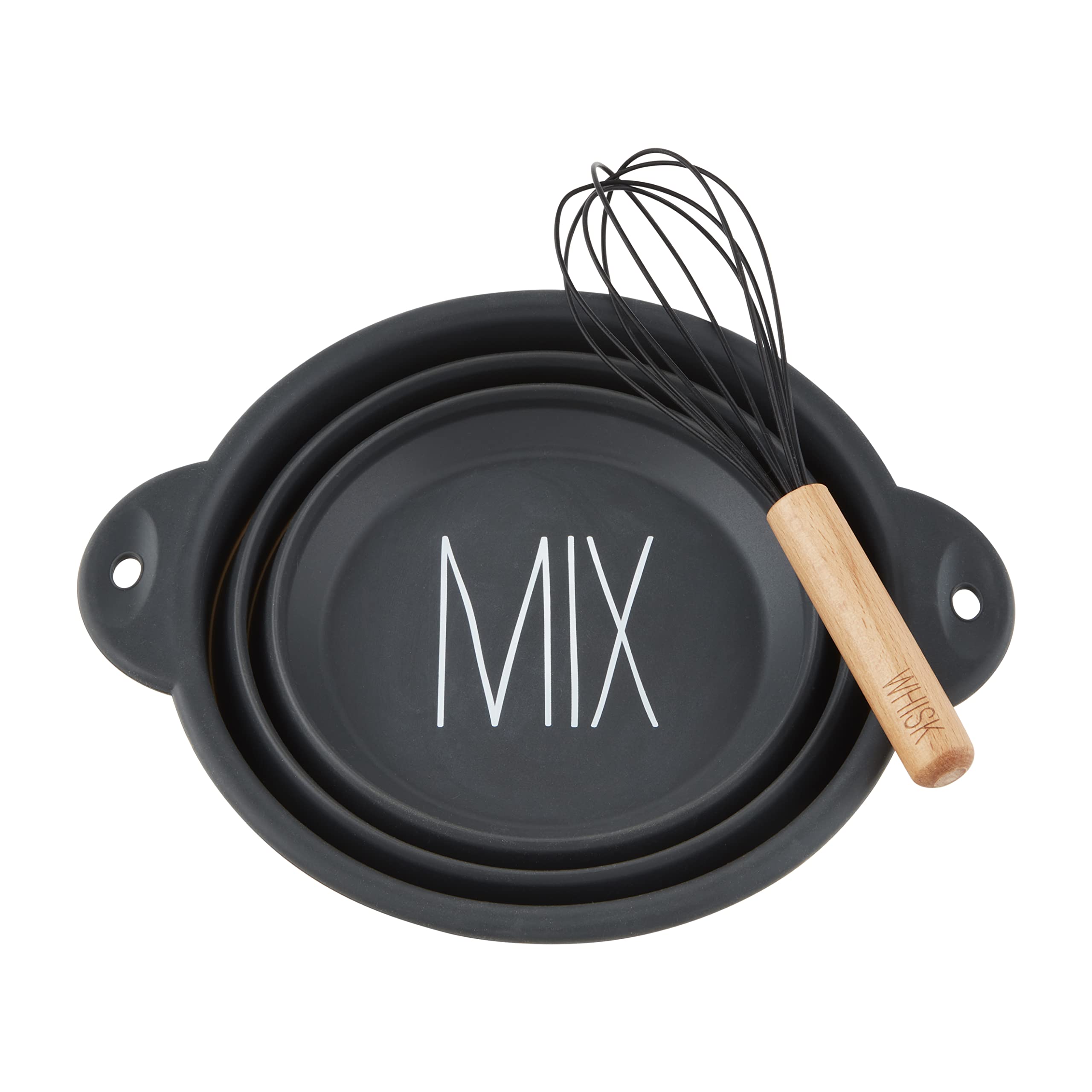 Mud Pie Silcone Mixing Bowl & Whisk Set, 5'' H X 9'' Dia, Gray