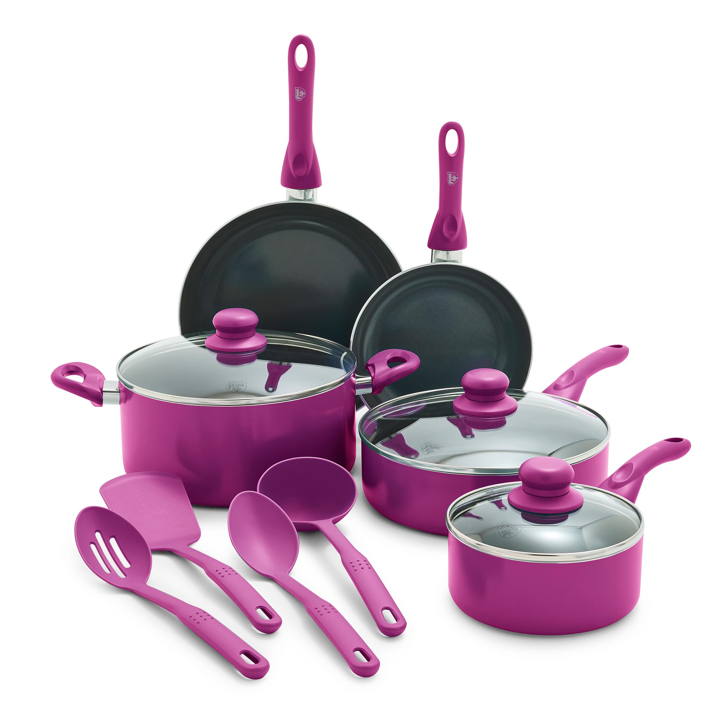 GreenLife Essentials 12 Piece Cookware Set, PFAS-Free Ceramic Nonstick Pots & Pans, Induction Ready for All Cooktops, Kitchen Co