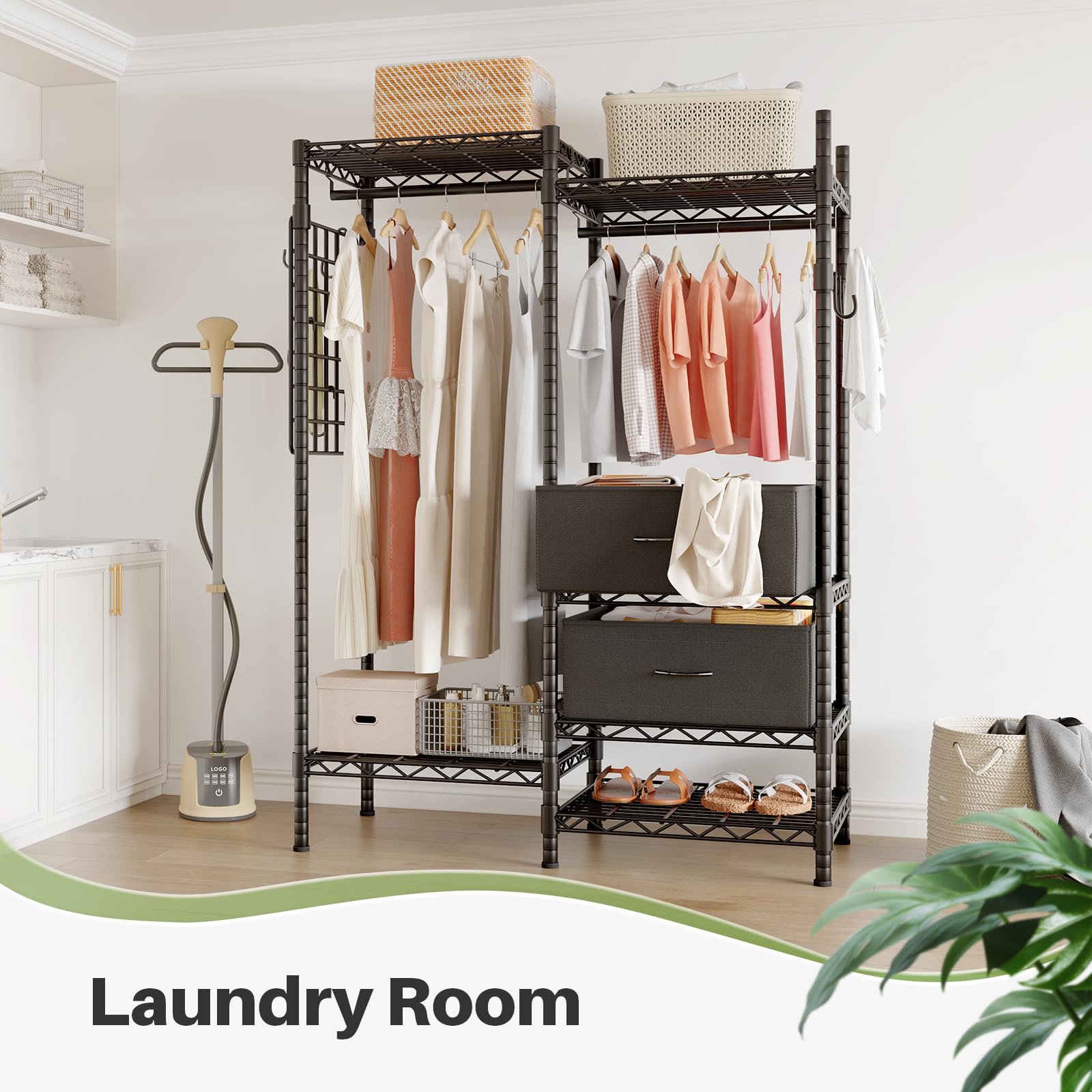 Hokeeper Clothes Rack Heavy Duty Clothing Rack For Hanging Clothes Loads 1200Lbs, Portable Closets Adjustable Garment Rack With