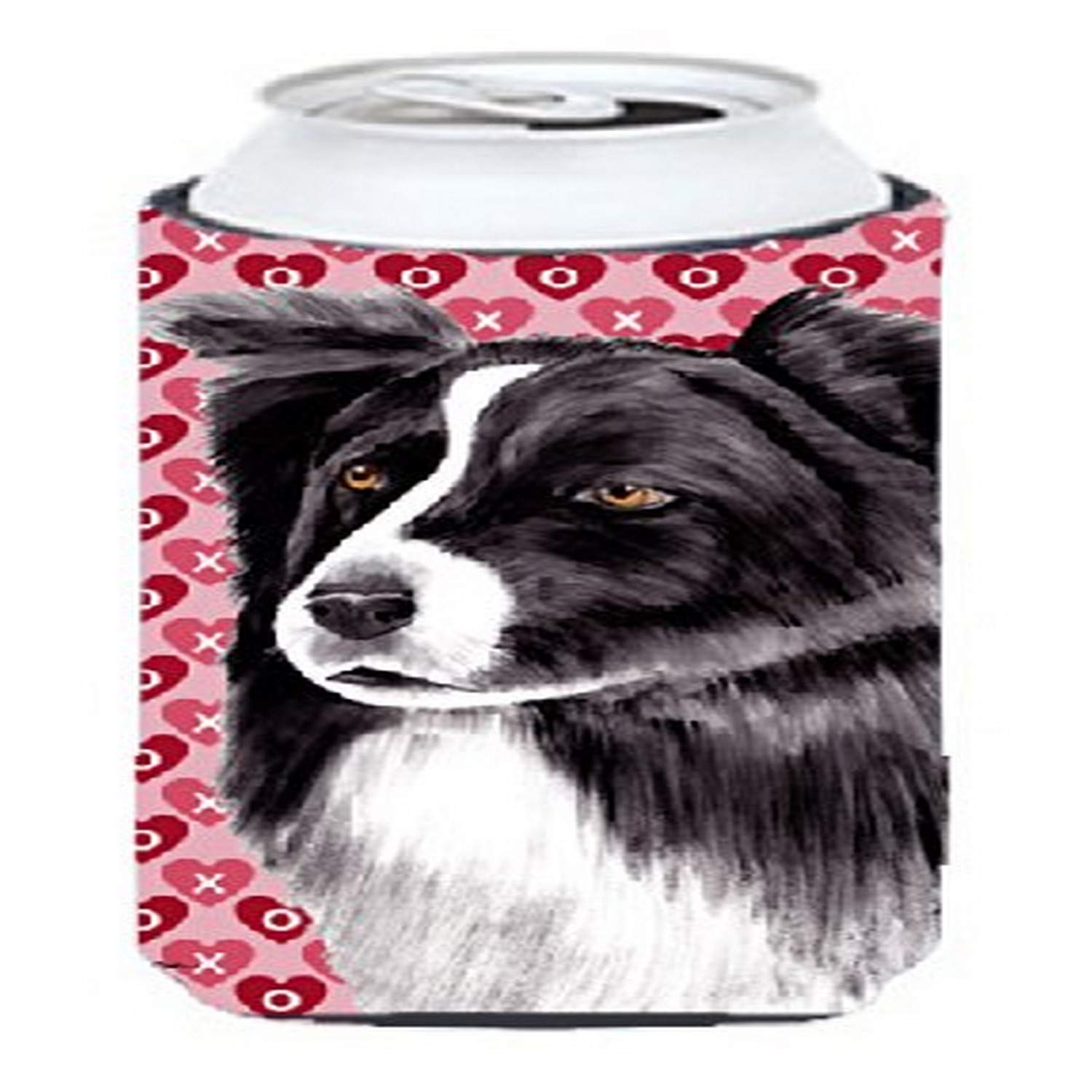 Border Collie Hearts Love and Valentine's Day Portrait  Tall Boy Beverage Insulator Beverage Insulator Hugger