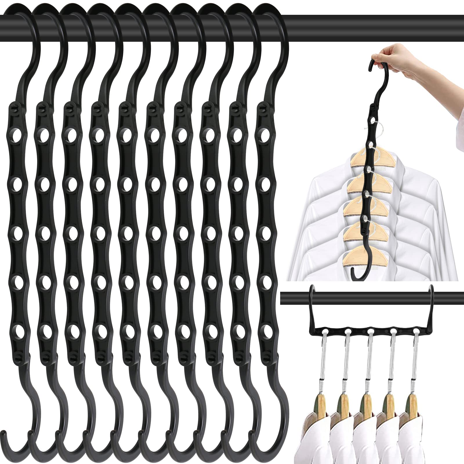 Space Saving Hangers, 10Pcs Magic Hangers, 5 Holes Sturdy Plastic Clothes Closet Organizers And Storage, Space Saver Organizatio