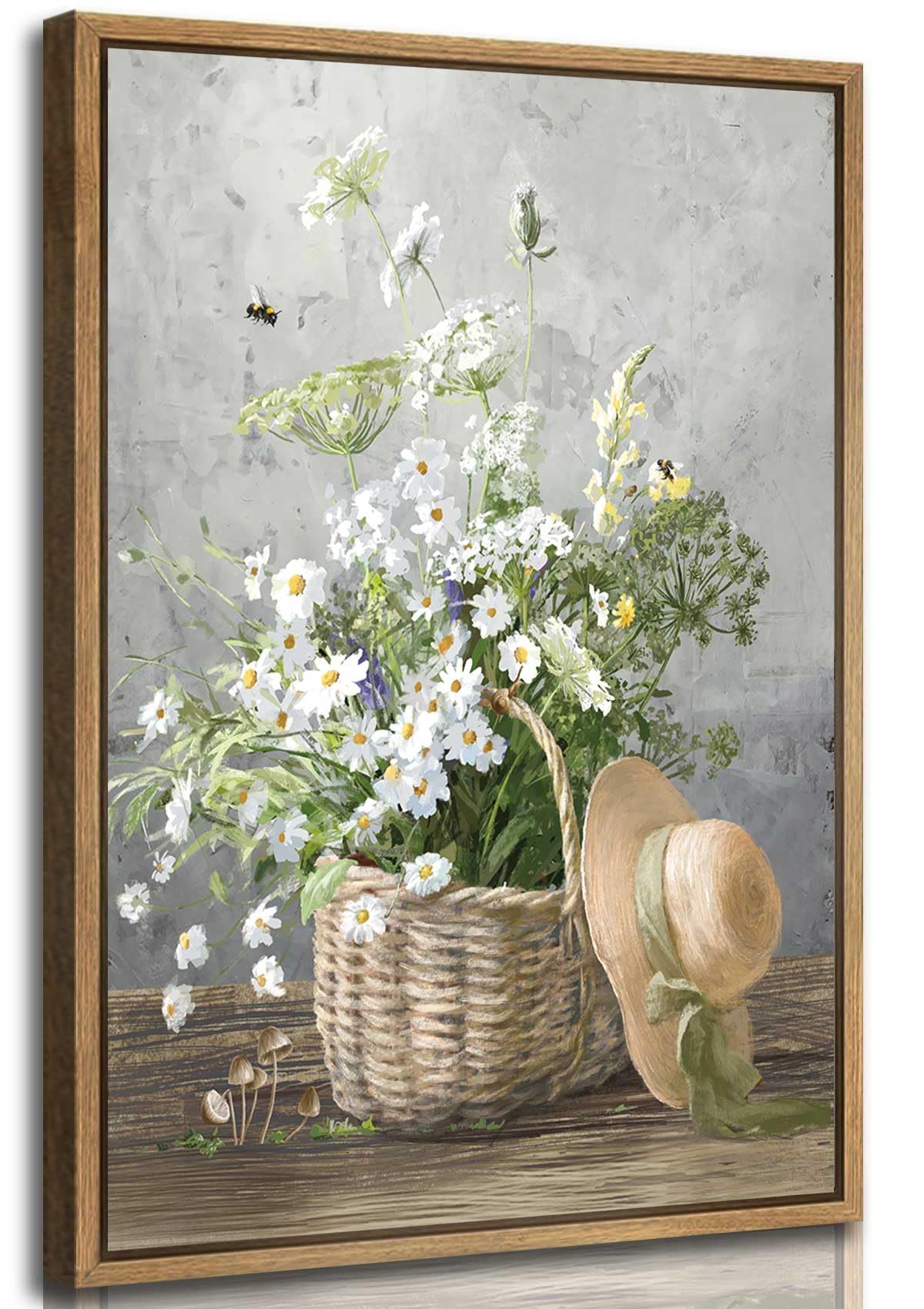 Rustic Daisy Canvas Wall Art Country Flower Still Life Bamboo Basket Painting Picture Wall Decor Farmhouse Poster Print Artwork 