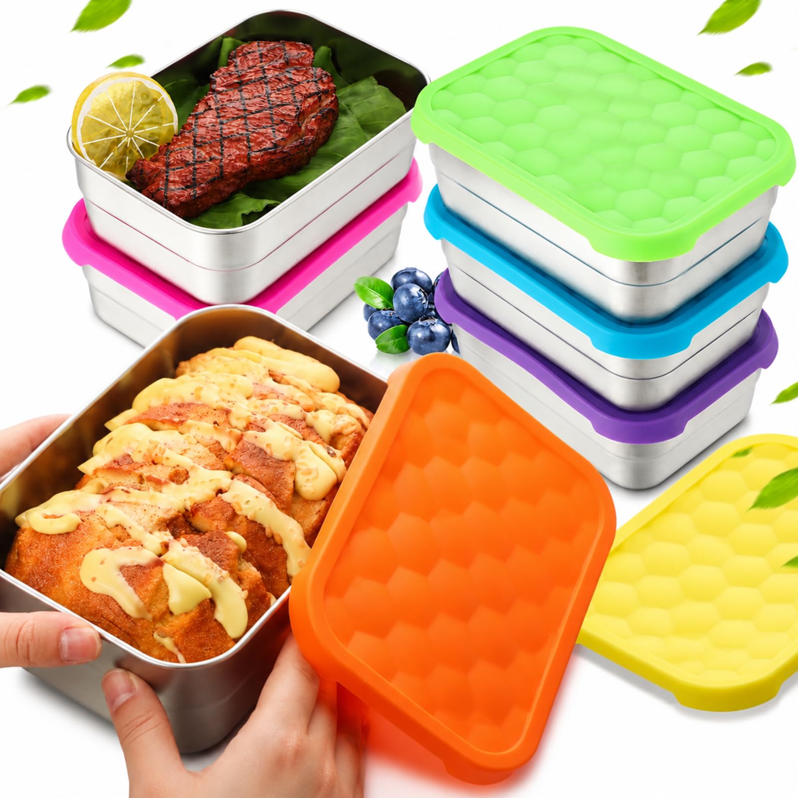Layhit 6 Pcs 25oz Large Stainless Steel Containers for Food,Classic Color