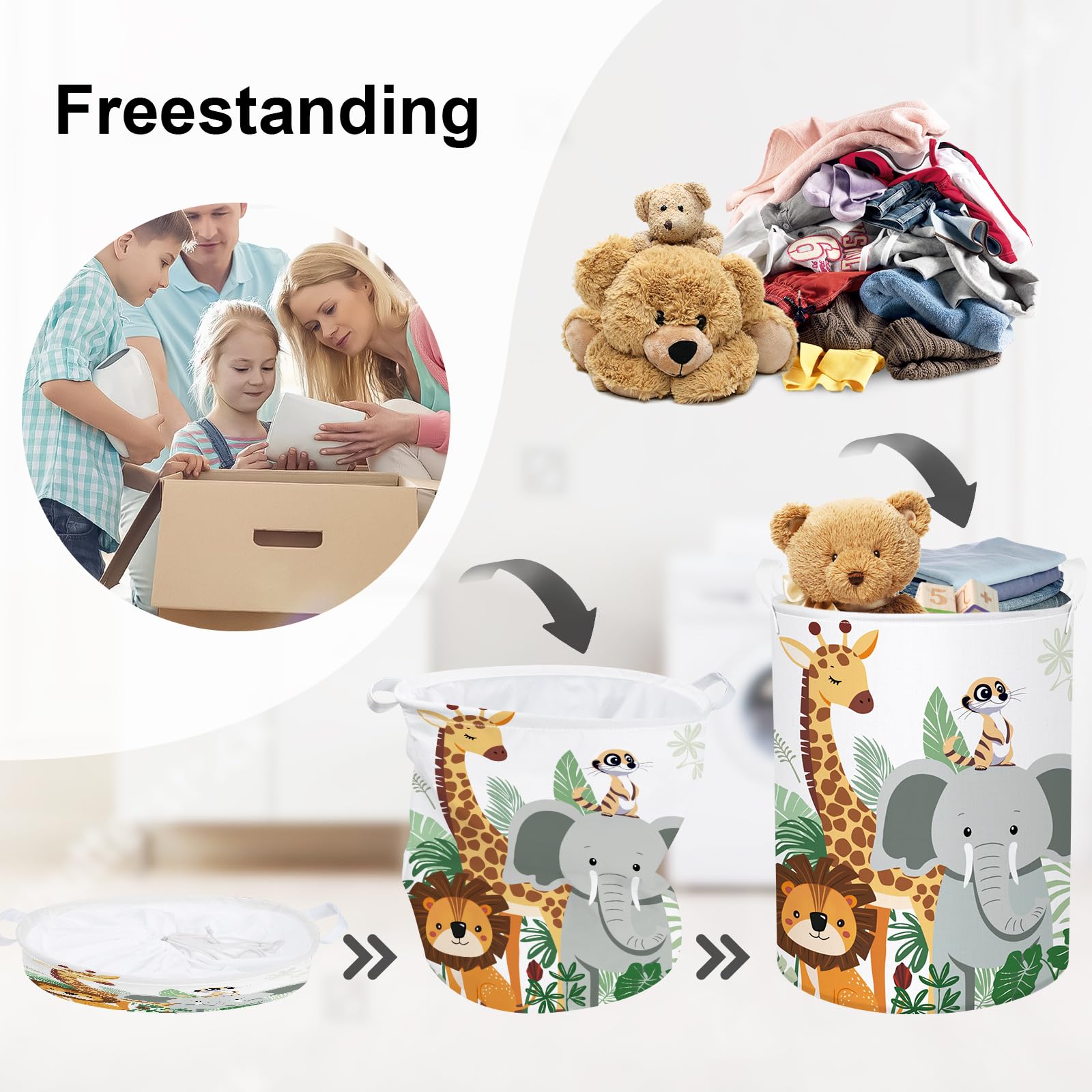 Huumonss Tropical Animals Baby Laundry Hamper Collapsible Clothes Kid Storage Basket Giraffe Elephant Large Boys Girls Gift Toy