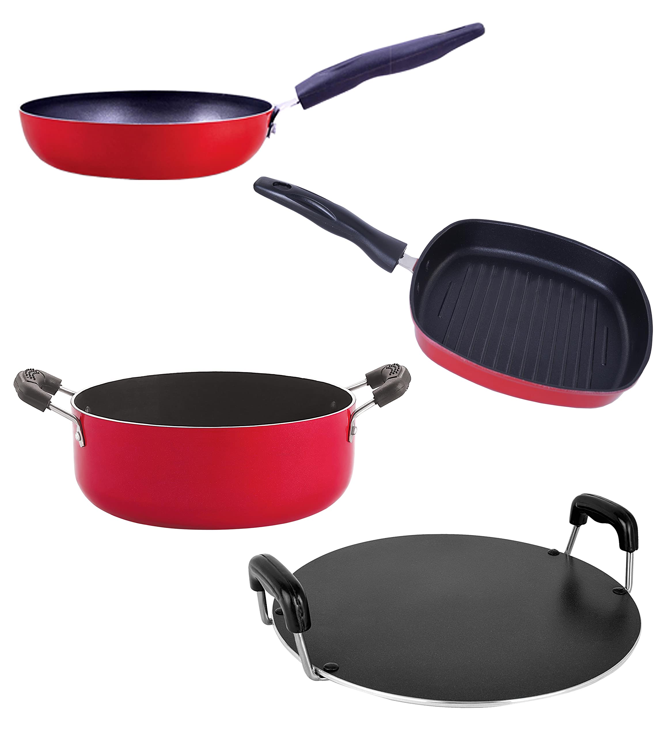 Nirlon Non Stick Cooking Pan And Pot Utensils Gift Kitchen Sets, 4 Pieces(Cvg_Rt_Gp22.5_Cs24)