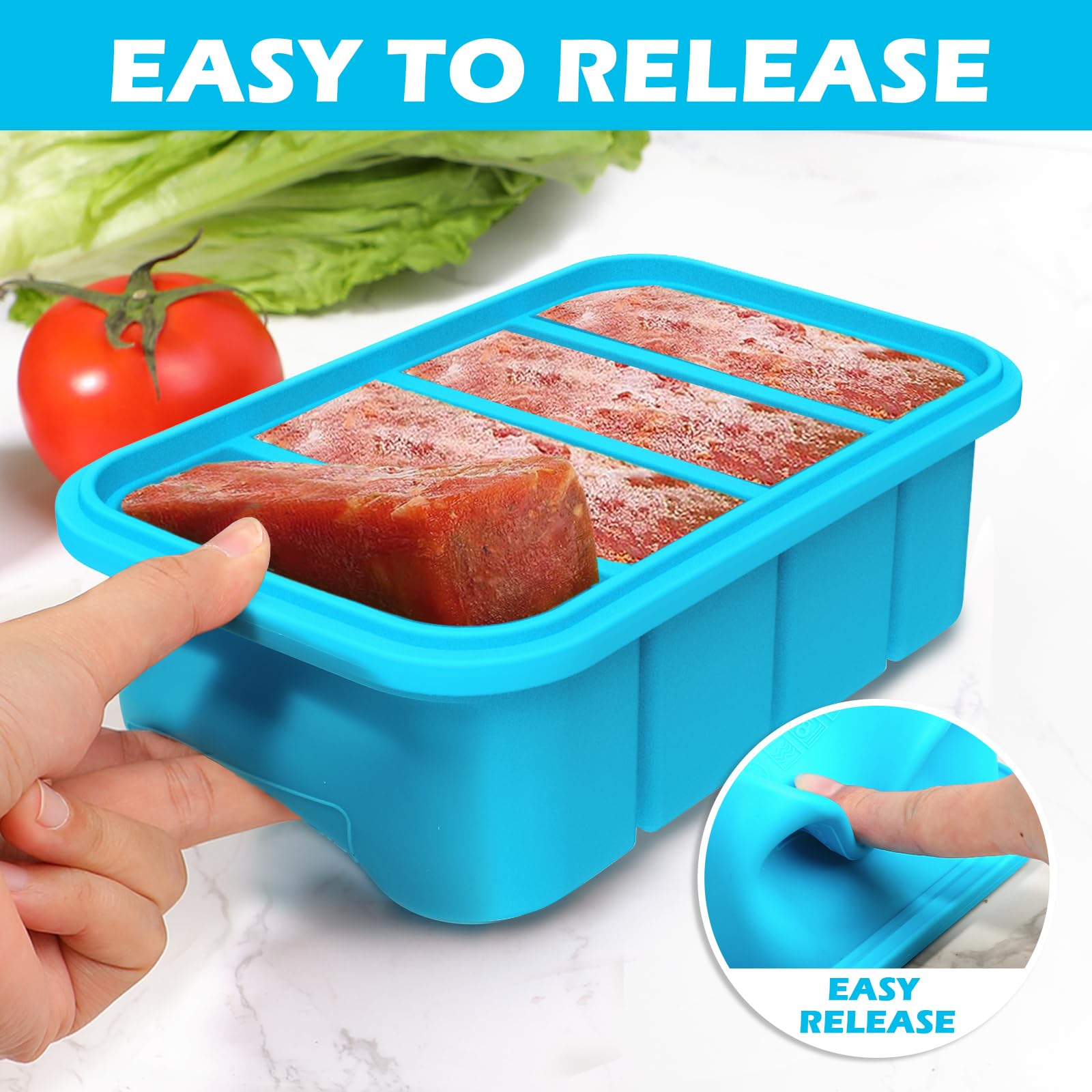 Webake Silicone Freezer Tray with Lid, 1 Cup Portion, BPA Free, Blue