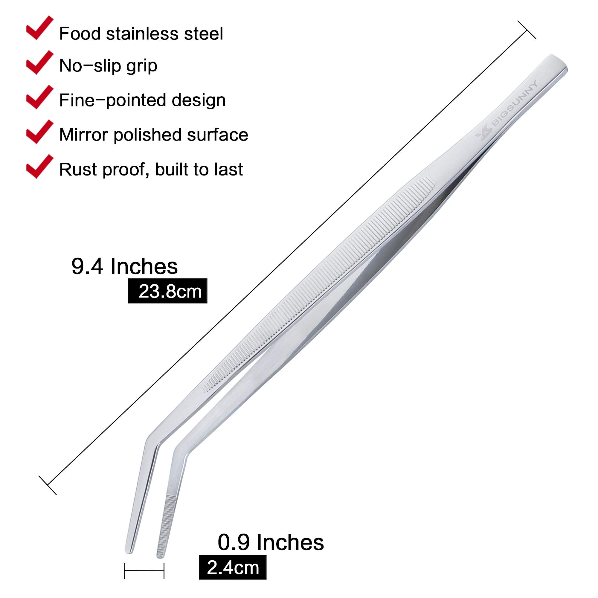 Msy Bigsunny Stainless Steel Kitchen Precision Tweezers Tongs With Curved Tip, Multipurpose Tweezers For Cooking, Feeding, Craft