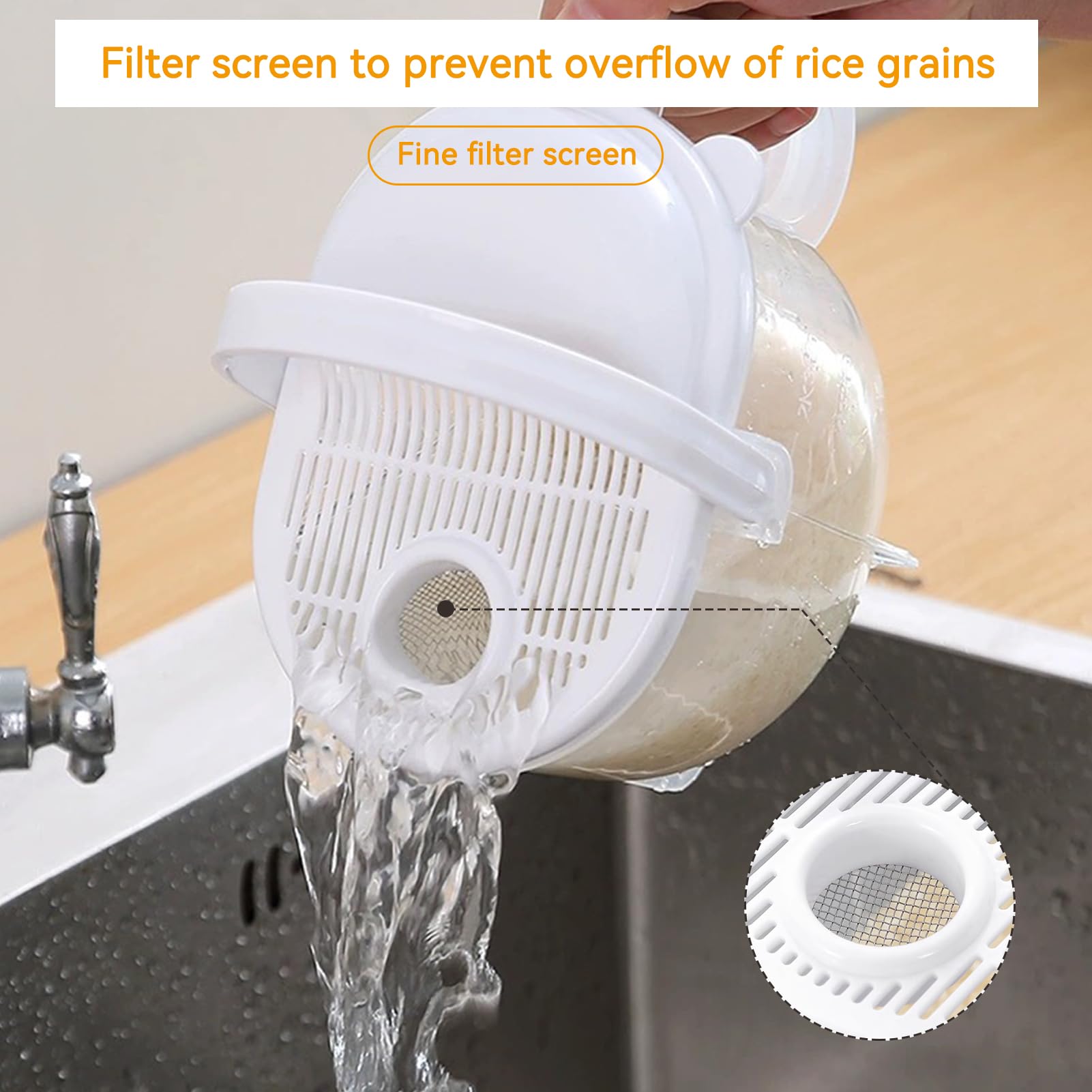 Rice Washer, Rice Washer Strainer Bowl Rice Cleaner Bowl Rice Strainer With Handle Rice Washer Strainer Bowl With Lid