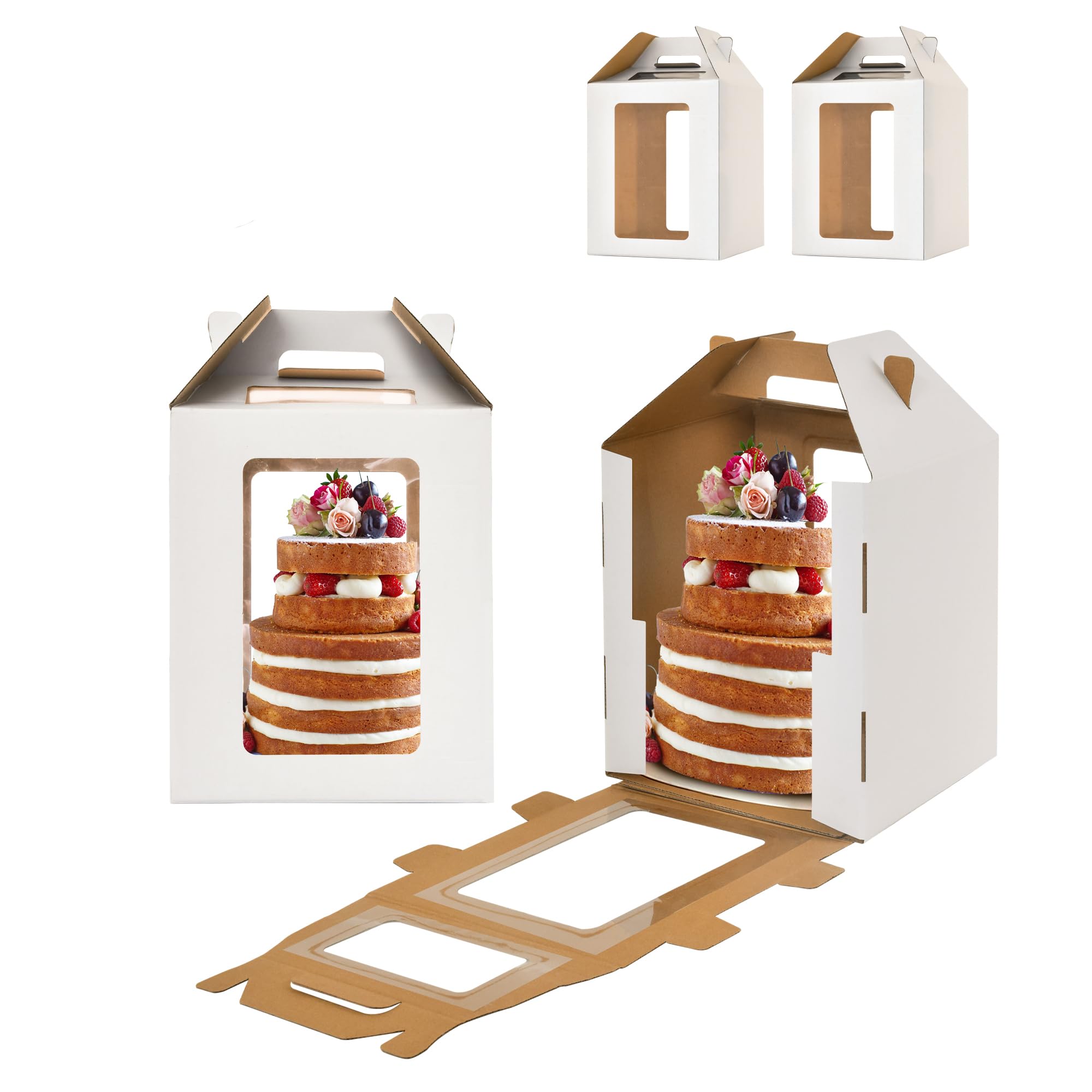 XININSUN 10inch Tall Cake Boxes with windows,10x10x12 Tall Cake Carrier, Tiered Cake Box, Layer Cake Box, large cake box,Ideal f