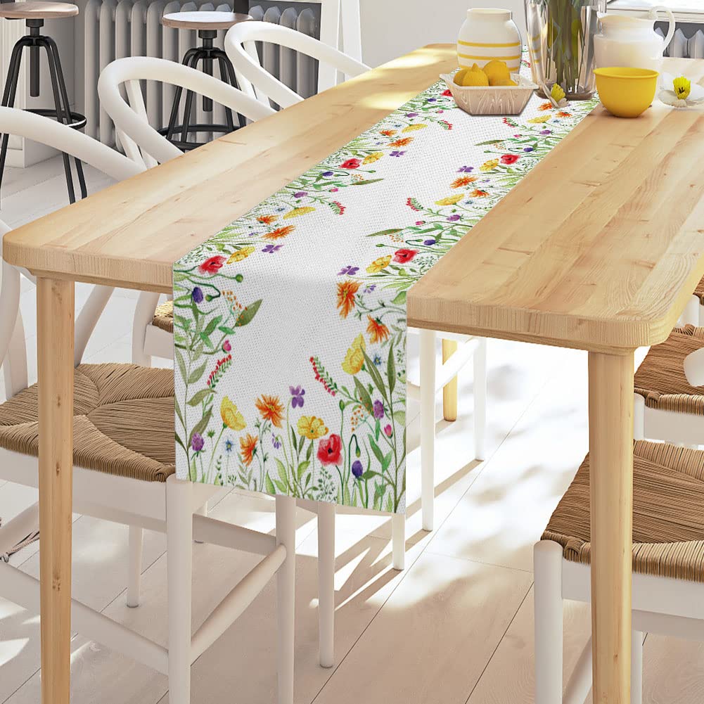Spring Floral Wreath Table Runner, Seasonal Summer Flowers Holiday Tablecloth Kitchen Dining Table Decoration For Home Party D