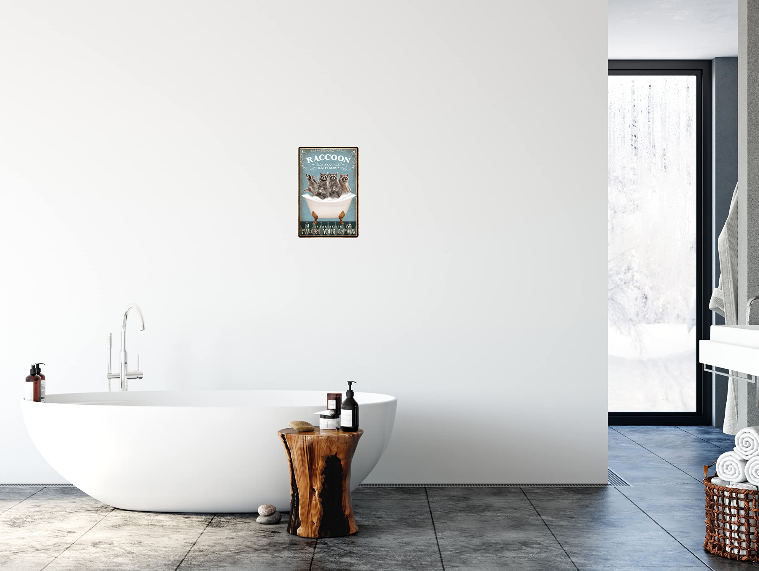 Funny Raccoon Decor Vintage Bathroom And Bathtub Metal Tin Sign Decor Raccoon Pet Lovers Gift Farm Home Bar Bathroom Man Cave Re