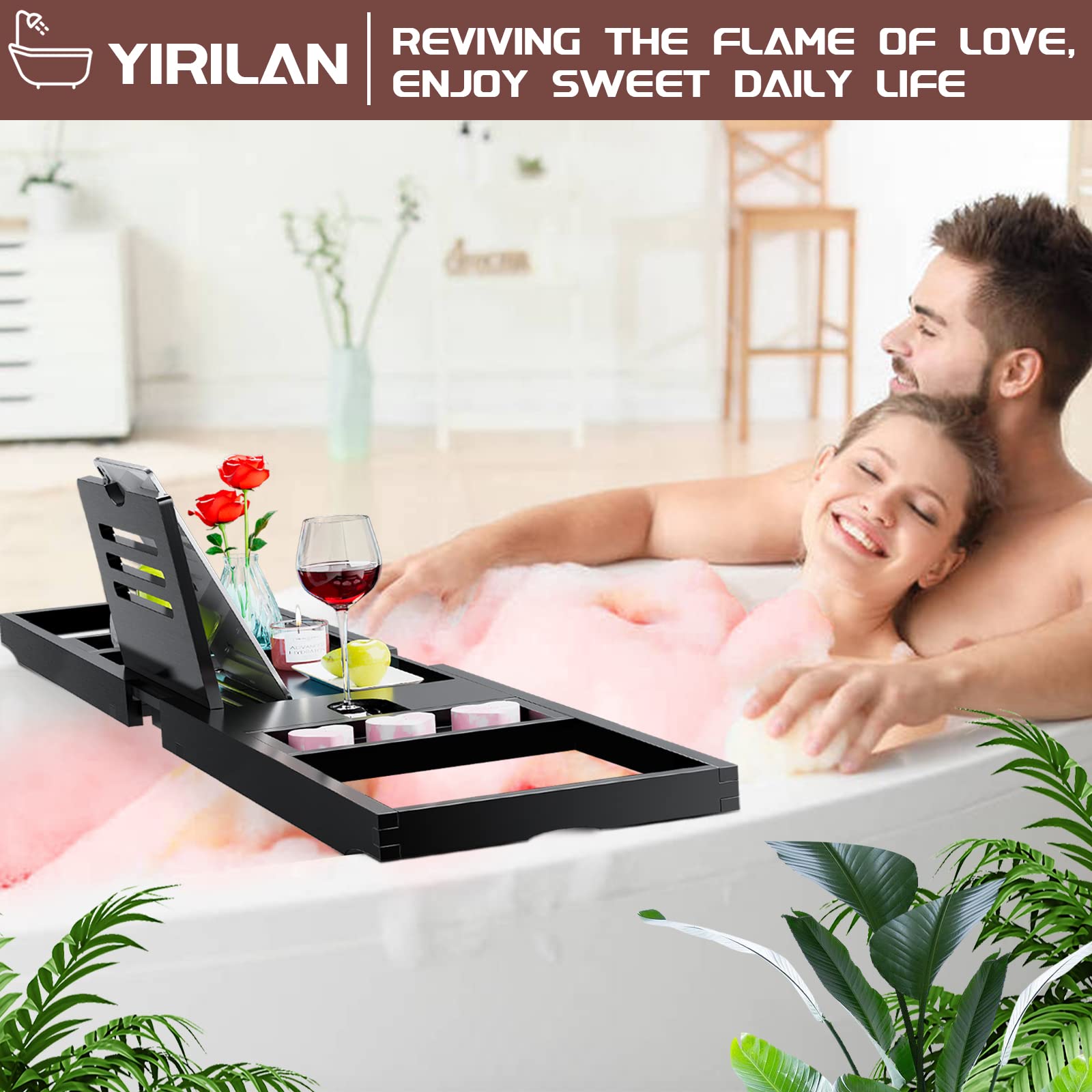 Yirilan Bathtub Caddy Tray, Foldable Bathroom Tray With Extending Side, And Waterproof Fabric Bookshelf, Luxury Bath Tray For 1