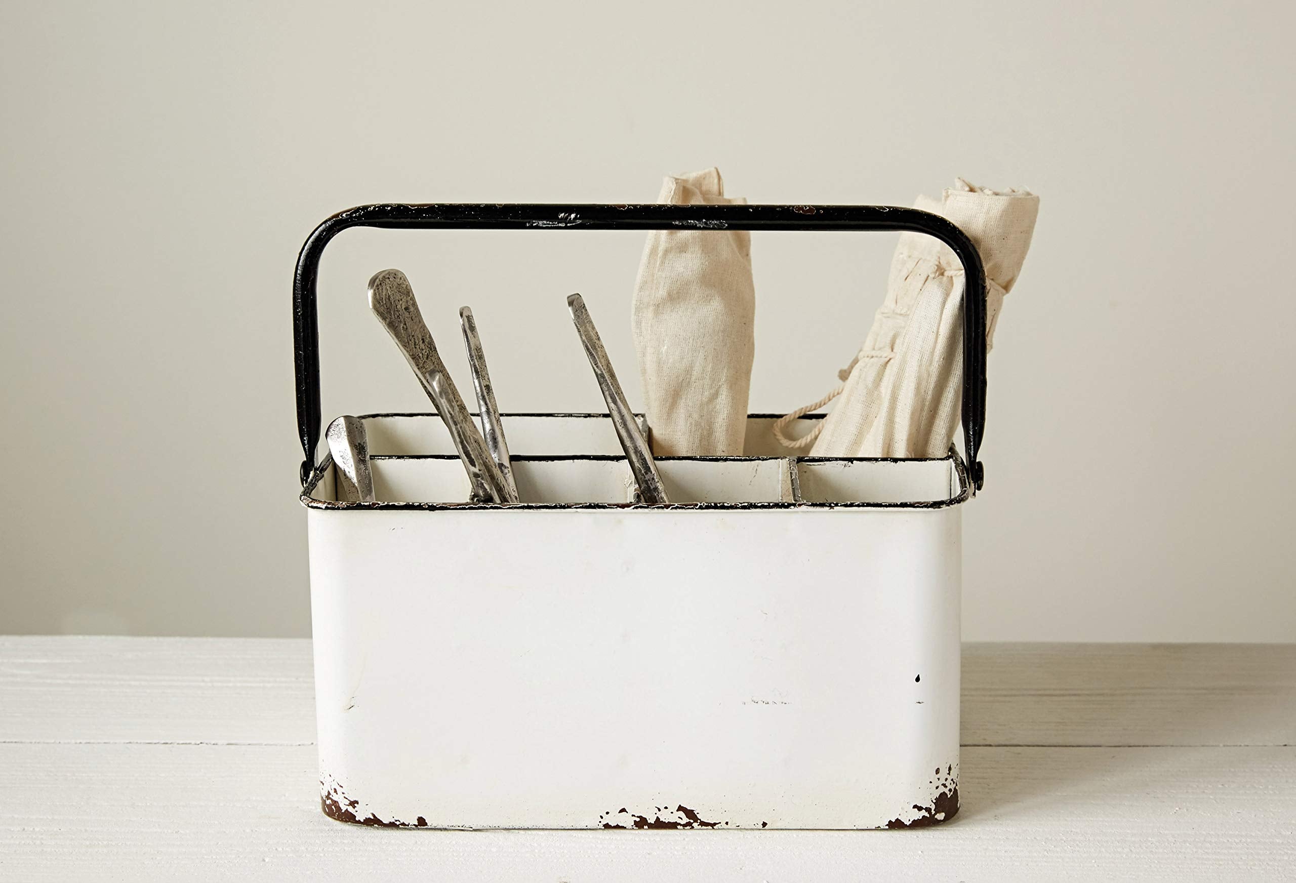 Creative Co-Op Distressed White Metal Caddy With 6 Compartments